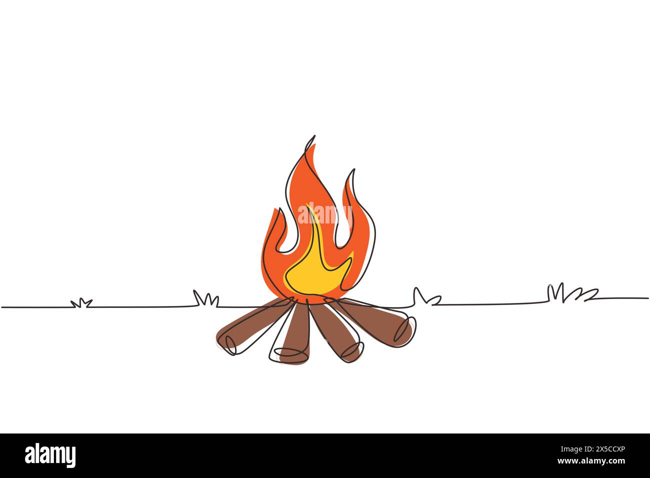 Ein durchgehendes Lagerfeuer für Camping-Aktivitäten. Er wurde verwendet, um den Körper auf dem Campingplatz nachts zu erwärmen, Essen zu kochen, Wasser für heißen Tee. Ausrüstung für Stock Vektor