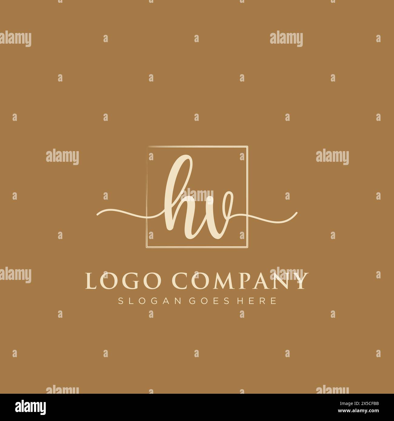 HV Initial Handschrift Logo mit Rechteck Stock Vektor