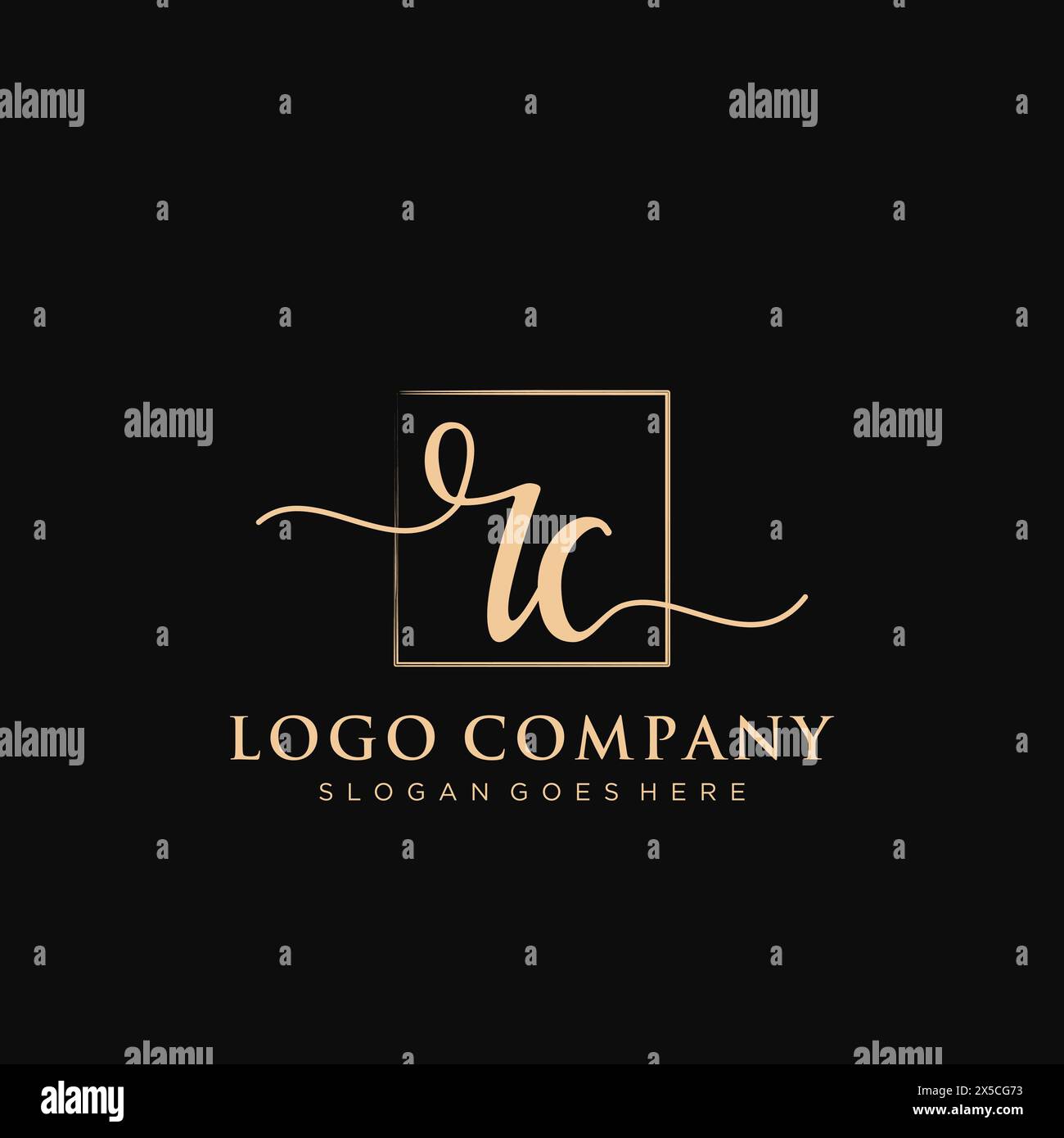 RC Initial Handschrift Logo mit Rechteck Stock Vektor