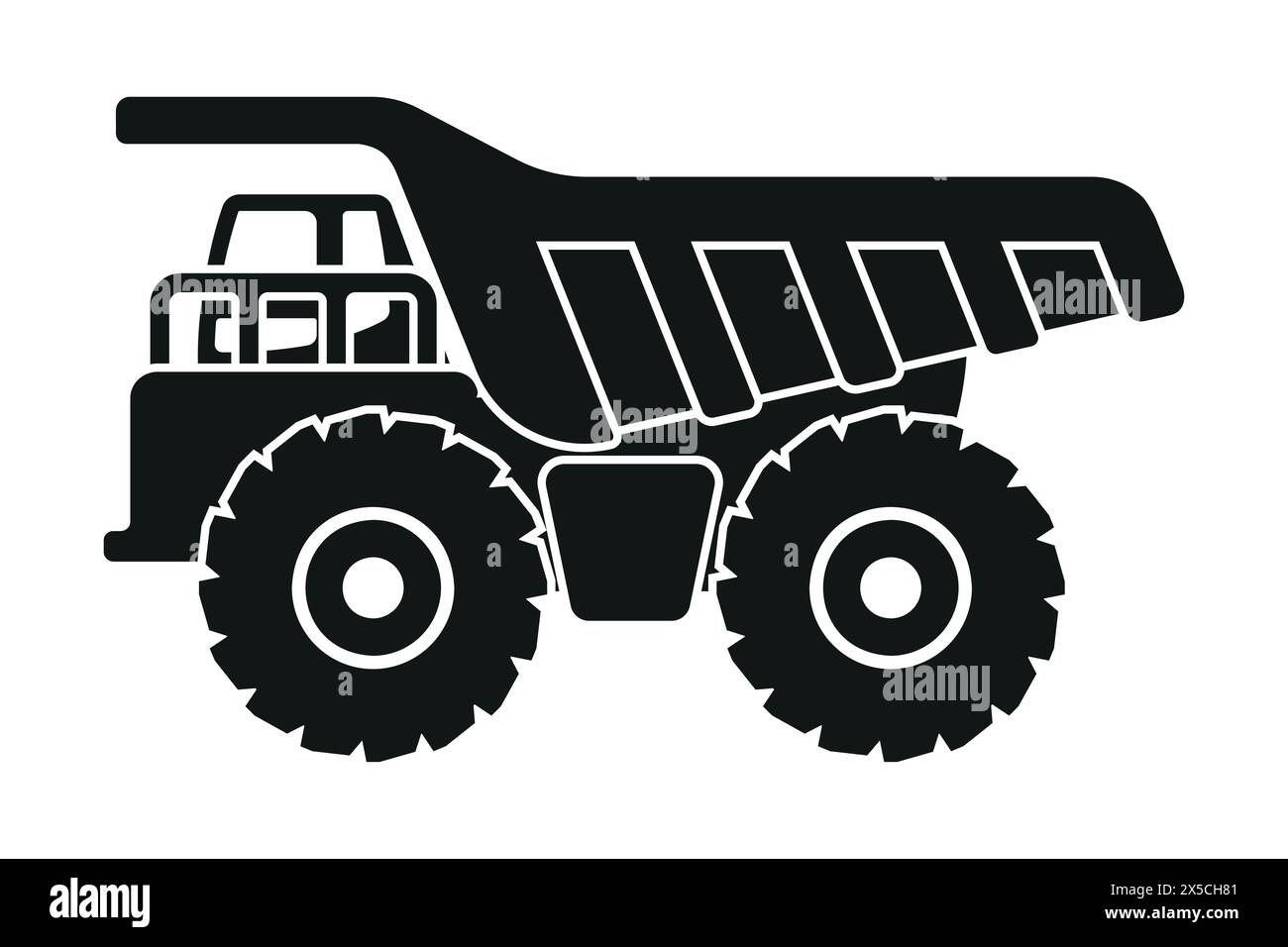 Silhouetten von Cartoon Mining Trucks. Schwere Maschinen für den Bau und den Bergbau Stock Vektor