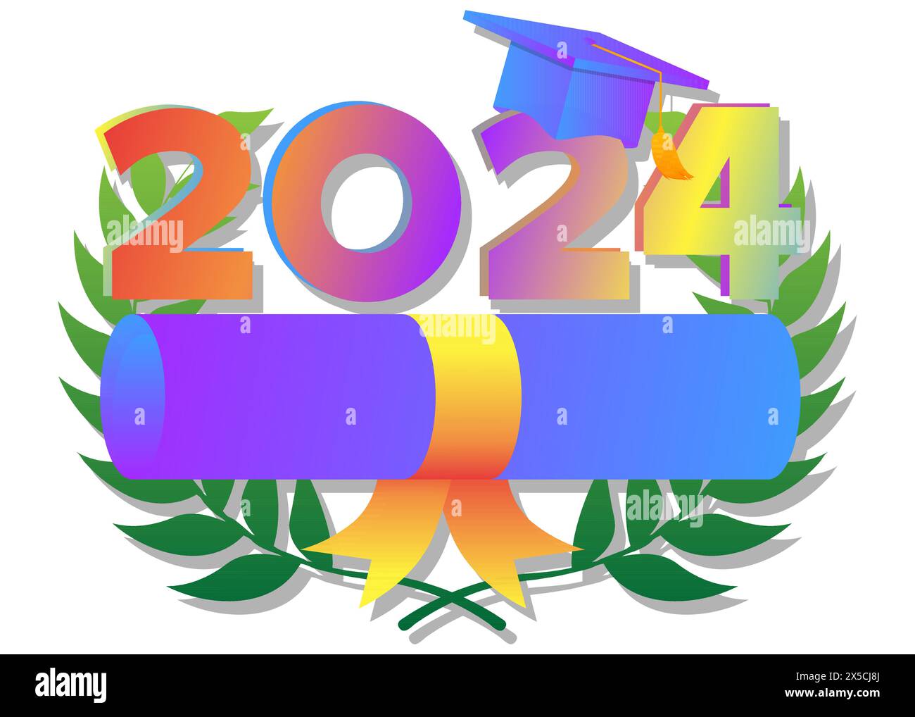 Designvorlage für Graduierung der Klasse 2024. Einladung zur Vintage-Party, Glückwunschveranstaltung, Grußkarte. Vector High School oder College Absolvent Poster Stock Vektor