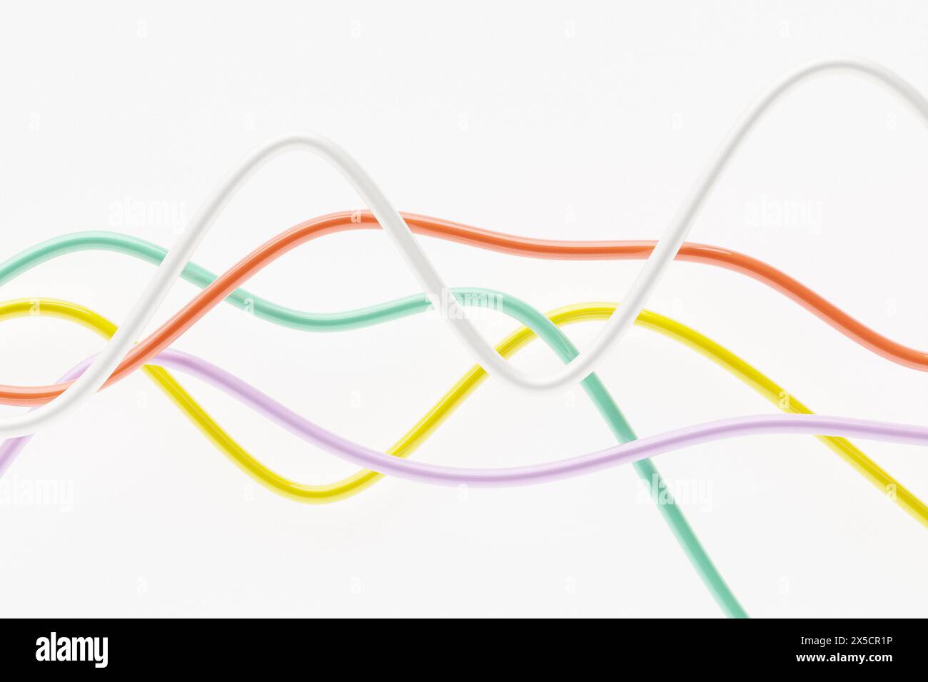 3D-Illustration des Designs bunte abstrakte Welle auf weißem Hintergrund. Spracherkennung, Equalizer, Audiorecorder. Symbol intelligenter Technik Stockfoto
