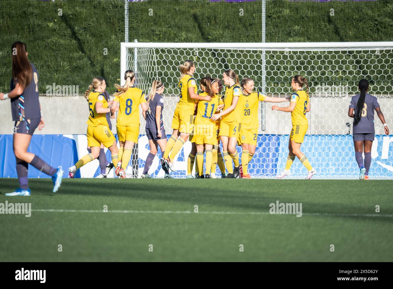 Lund, Schweden. Mai 2024. Felicia Schröder (19) aus Schweden macht 1-1 einen Ausgleich beim U17-EUROPAMEISTERSCHAFT der Frauen zwischen Schweden und England bei Klostergaardens Idrottsplats in Lund. (Foto: Gonzales Photo/Alamy Live News Stockfoto