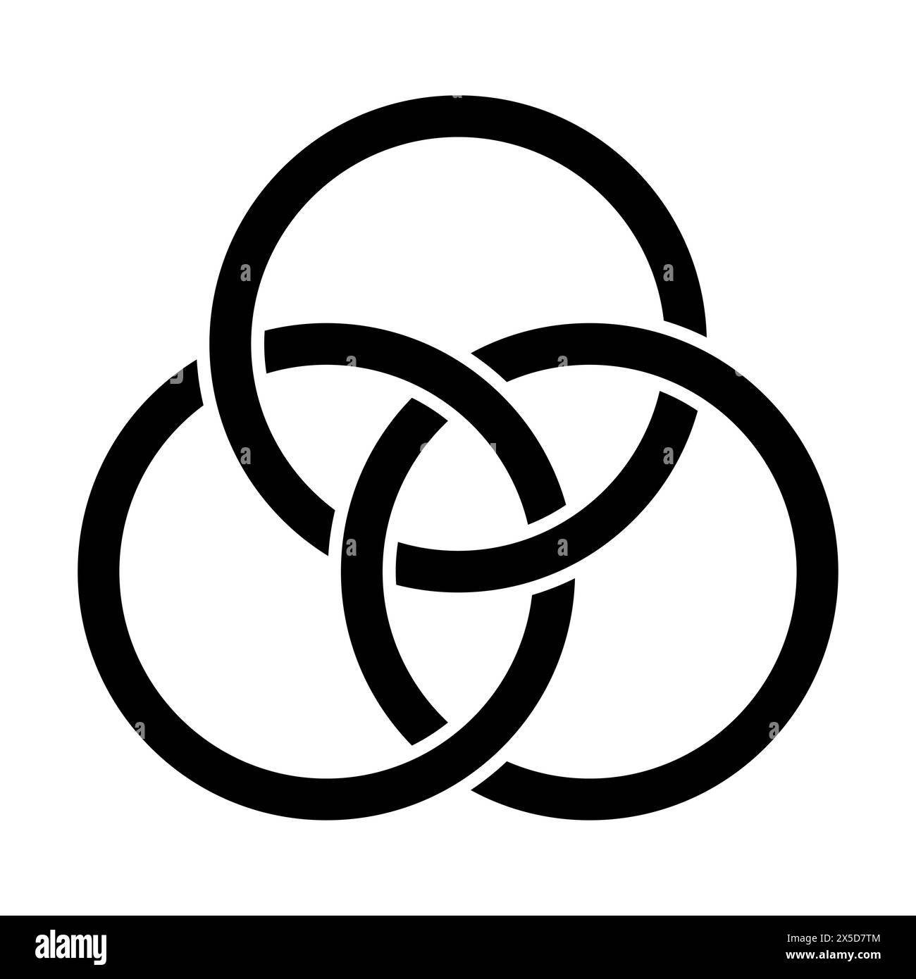 Emblem der Dreifaltigkeit, drei ineinander verschlungene Kreise, ein altes christliches Symbol, das die vereinigung von Vater, Sohn und Heiligem Geist darstellt. Stockfoto