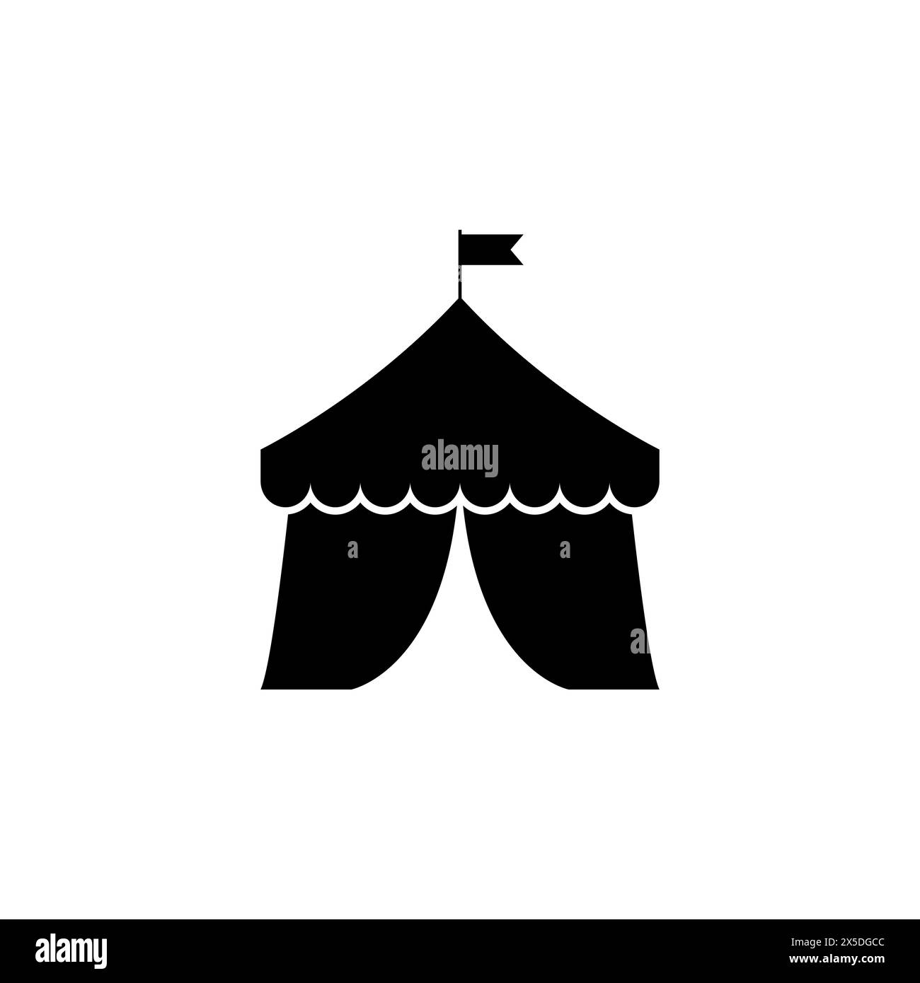 Zirkuszelt flaches Vektorsymbol. Einfaches, ausgefülltes Symbol auf weißem Hintergrund. Design-Vorlage für Circus-Zelt-Zeichen für Web- und Mobile-UI-Element Stock Vektor