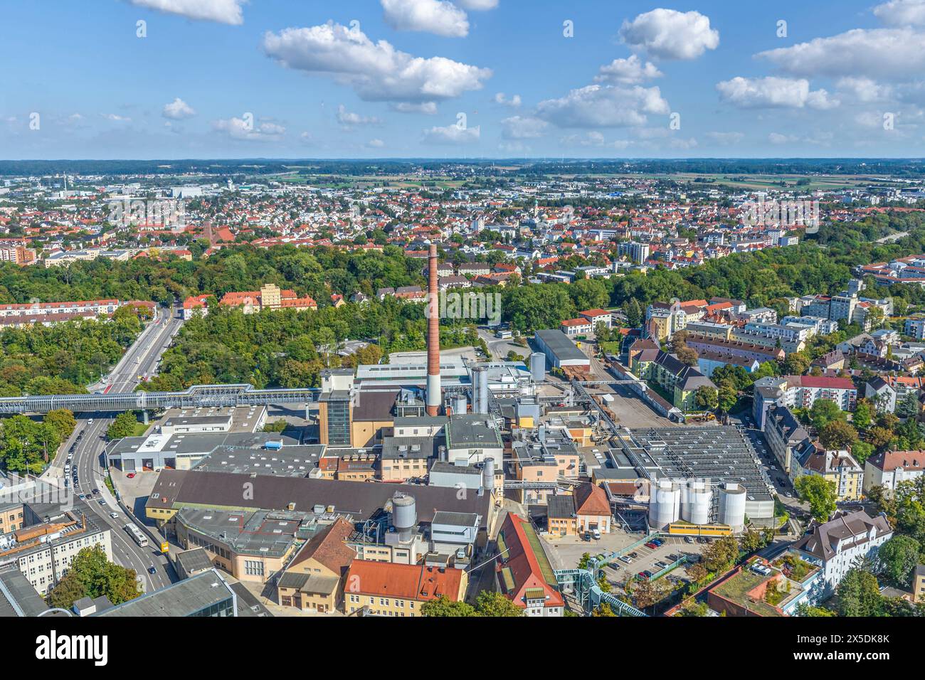 Augsburg von oben, Blick auf die nordöstliche Stadt um Luginsland Stockfoto