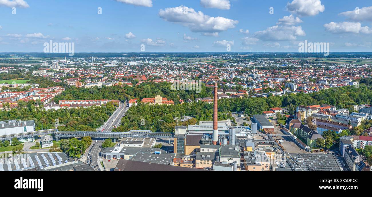 Augsburg von oben, Blick auf die nordöstliche Stadt um Luginsland Stockfoto