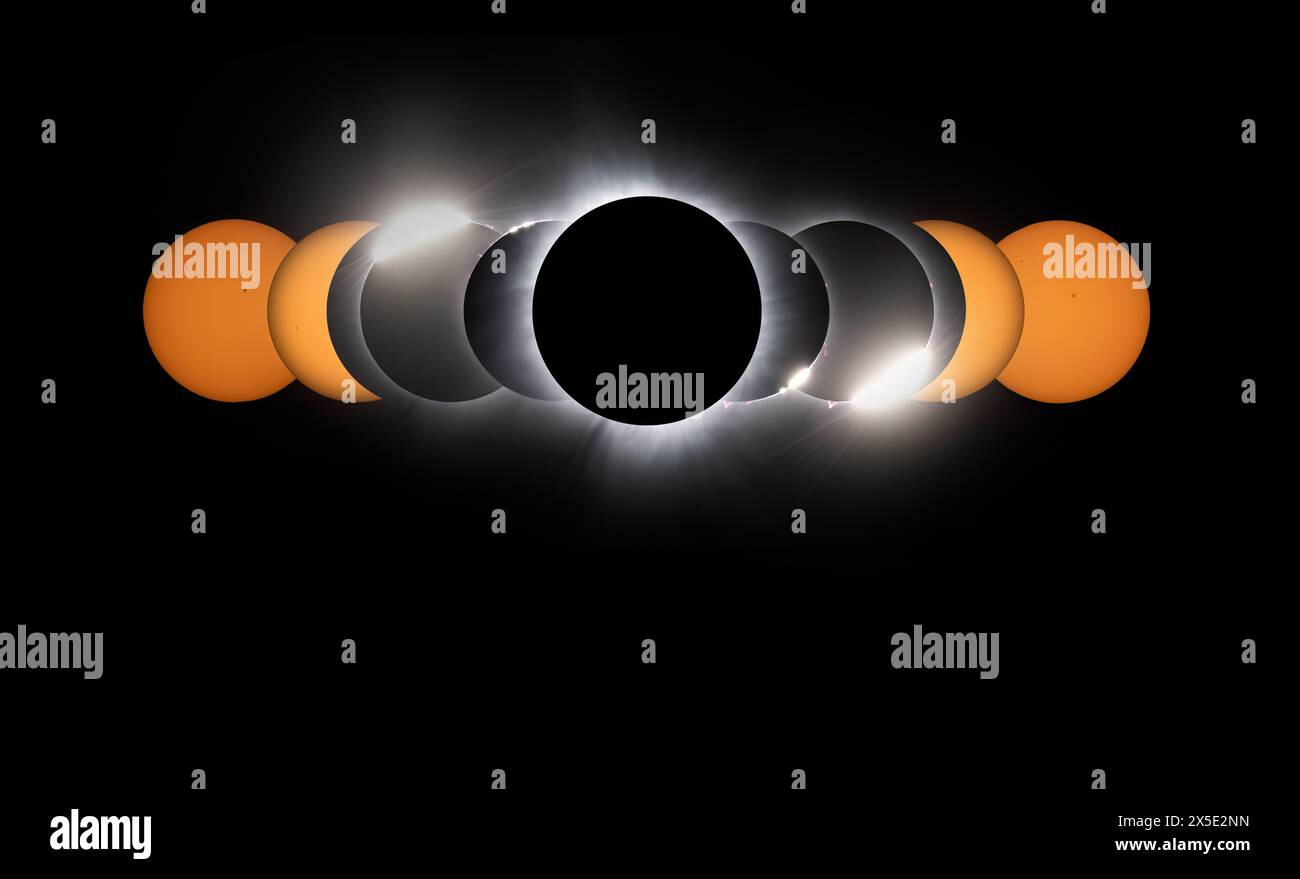 Total Solar Eclipse Composite aufgenommen im April 2024 Stockfoto