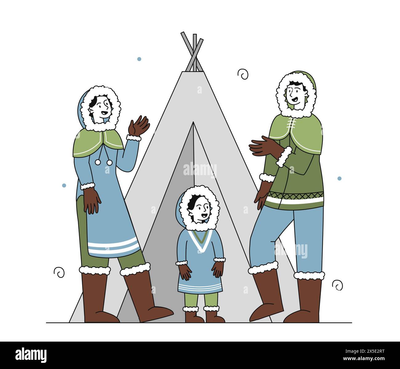 Eskimo-Familie nahe Iglu-Vektor einfach Stock Vektor