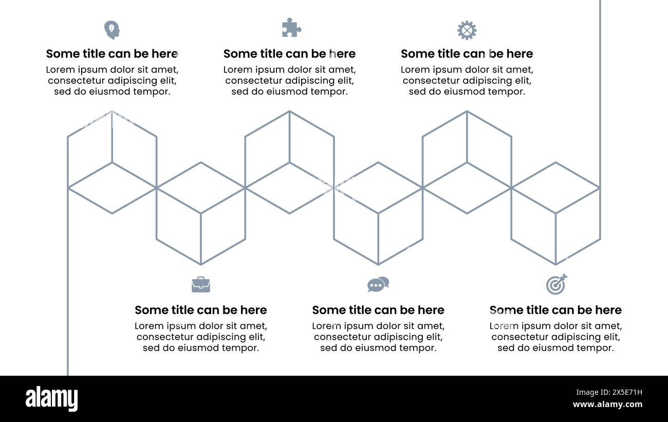 Infografik-Vorlage mit Symbolen und 6 Optionen oder Schritten. Abstrakte Linie. Kann für Workflow-Layout, Diagramm, Banner, webdesign verwendet werden. Vektor-Illustration Stock Vektor