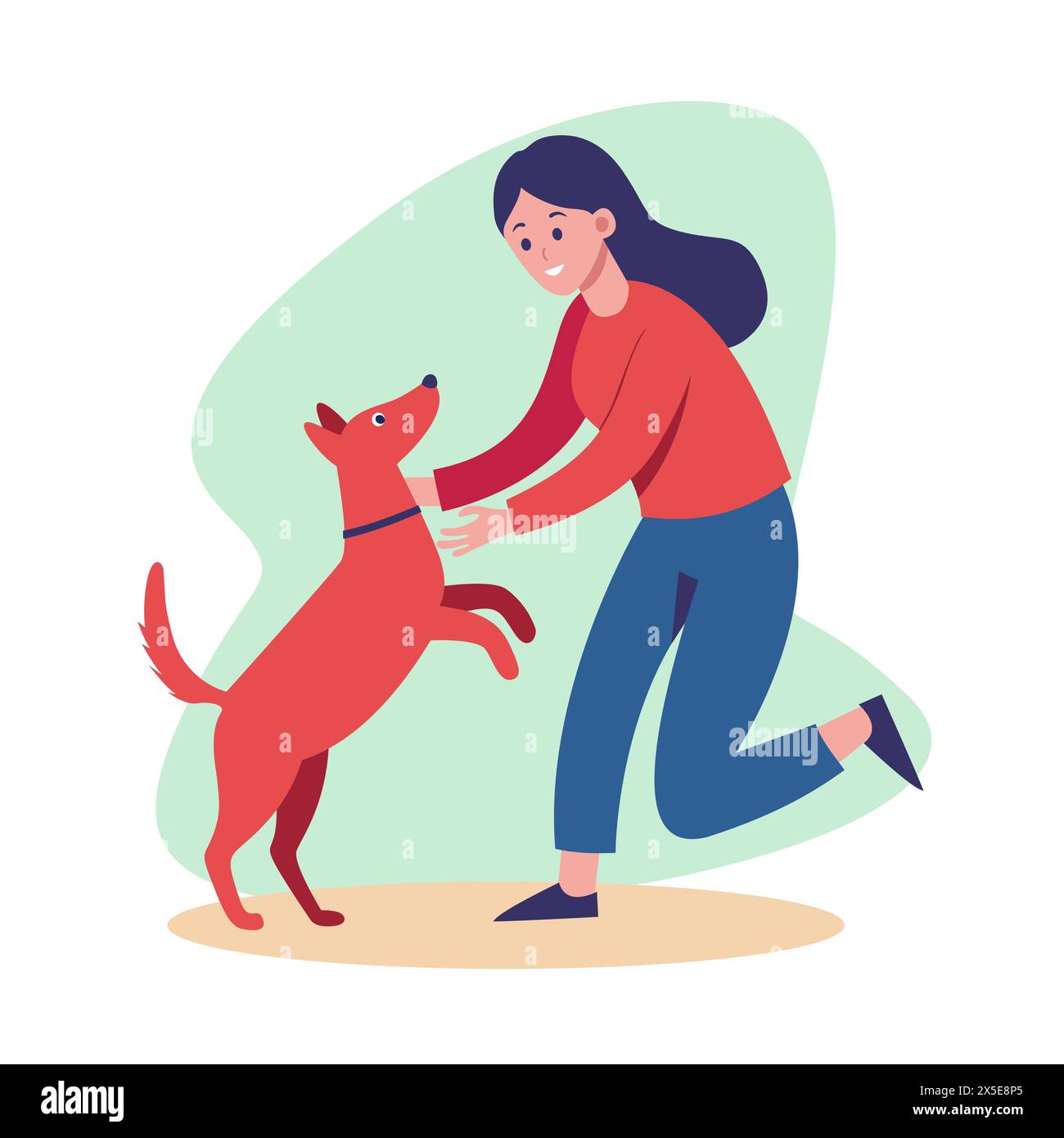 Weibliche Figur spielt mit Haustier. Frau mit Hund Stock Vektor