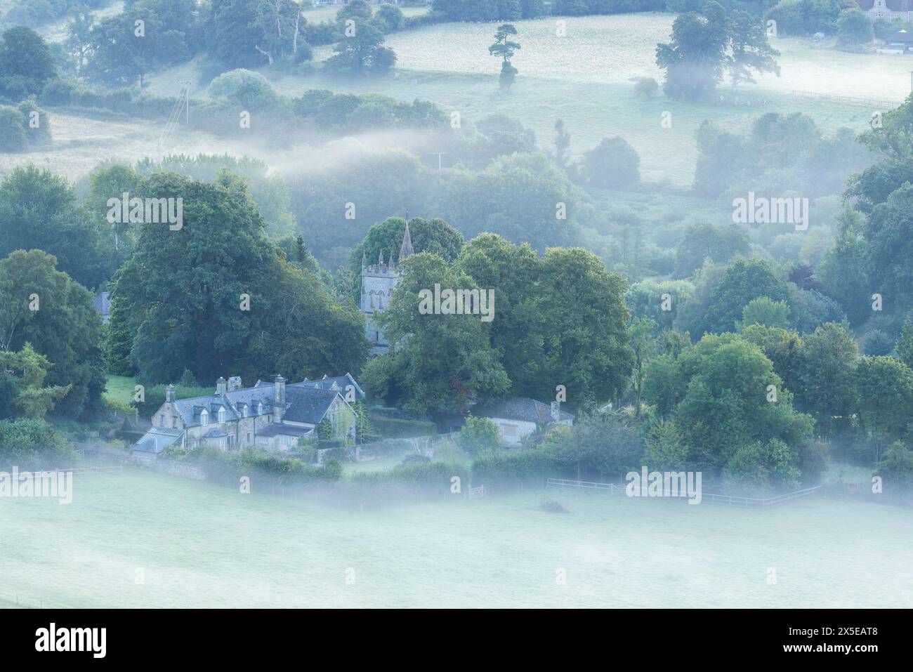 Melbury Abbas aus Melbury Hill, Cranborne Chase, Dorset, England, Großbritannien Stockfoto
