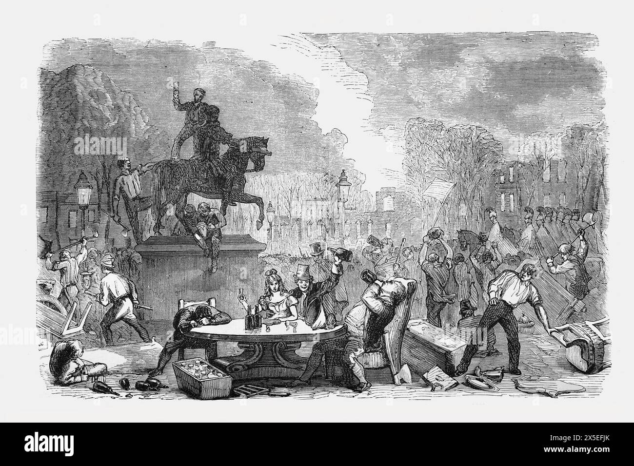 Die Bristol Reform Unruhen am 30. Oktober 1831. Szene auf dem Queen's Square. Die Reformunruhen von 1831 fanden statt, nachdem der zweite Reformentwurf im Parlament im Oktober 1831 besiegt wurde. In einigen englischen Städten kam es zu zivilen Unruhen. In Bristol gab es drei Tage Unruhen und ein erheblicher Teil des Stadtzentrums wurde verbrannt. Illustration aus Cassell's History of England, Band VII. Neuauflage veröffentlicht Circ 1873-5. Stockfoto