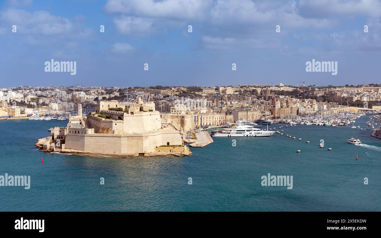 Fort St. Angelo und Birgu Stadt auf Malta Stockfoto