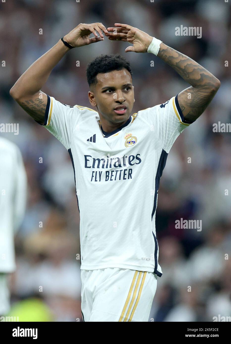 Real Madrids Rodrygo im Halbfinale der UEFA Champions League, das zweite Legspiel im Santiago Bernabeu, Madrid. Bilddatum: Mittwoch, 8. Mai 2024. Stockfoto Real Madrids Rodrygo im Halbfinale der UEFA Champions League, das zweite Legspiel im Santiago Bernabeu, Madrid. Bilddatum: Mittwoch, 8. Mai 2024. Stockfoto