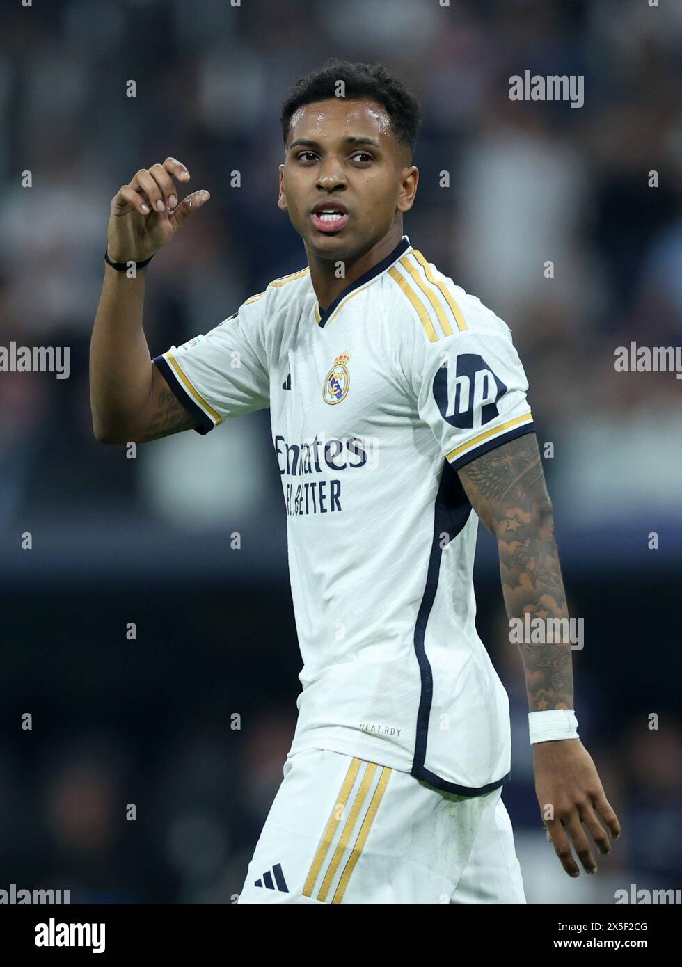 Real Madrids Rodrygo im Halbfinale der UEFA Champions League, das zweite Legspiel im Santiago Bernabeu, Madrid. Bilddatum: Mittwoch, 8. Mai 2024. Stockfoto Real Madrids Rodrygo im Halbfinale der UEFA Champions League, das zweite Legspiel im Santiago Bernabeu, Madrid. Bilddatum: Mittwoch, 8. Mai 2024. Stockfoto