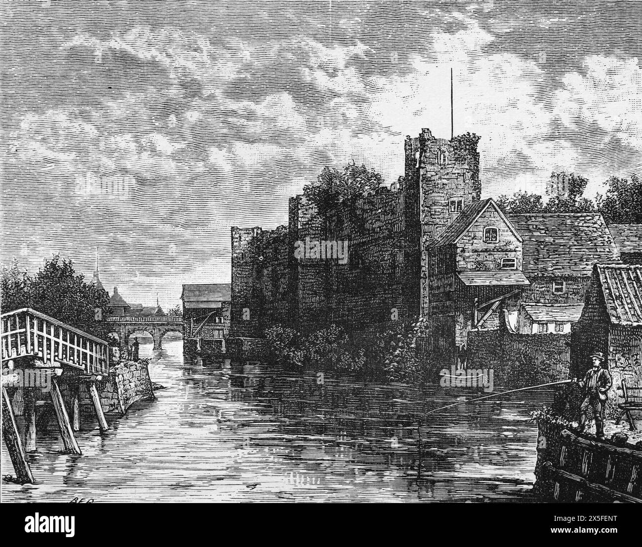 Newark Castle, wie es im 19. Jahrhundert erschien. Schwarz-weiß-Illustration aus unserem eigenen Land Band III, veröffentlicht von Cassell, Petter, Galpin & Co. Im späten 19. Jahrhundert. Stockfoto