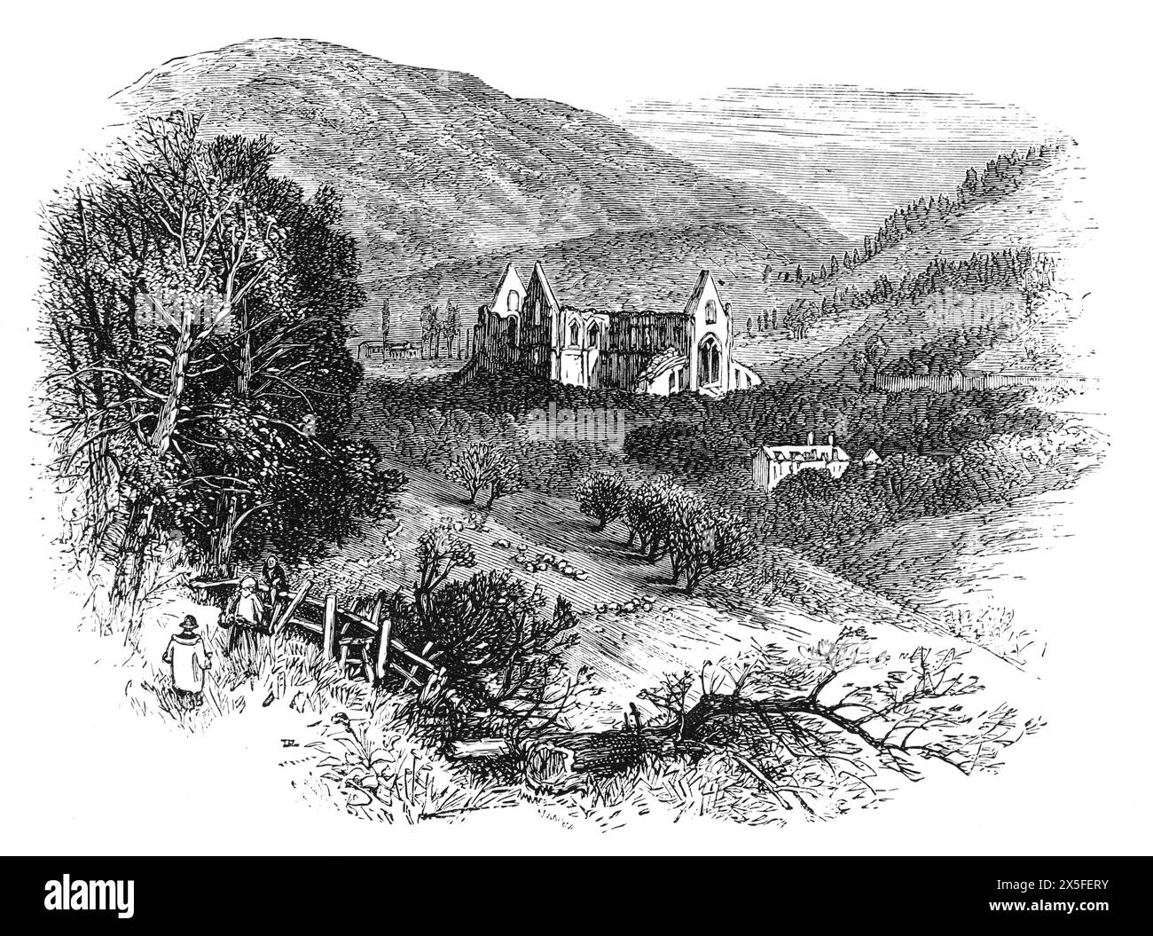 Tintern Abbey, wie sie im späten 19. Jahrhundert erschien; Schwarz-weiß-Illustration aus unserem eigenen Land Band III, veröffentlicht von Cassell, Petter, Galpin & Co. Im späten 19. Jahrhundert. Stockfoto