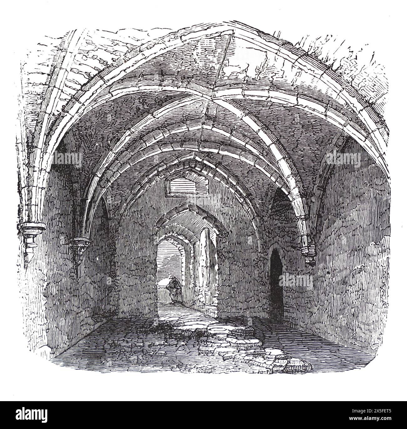 Bogenkammer unter Chepstow Castle. Schwarz-weiß-Illustration aus unserem eigenen Land Band III, veröffentlicht von Cassell, Petter, Galpin & Co. Im späten 19. Jahrhundert. Stockfoto