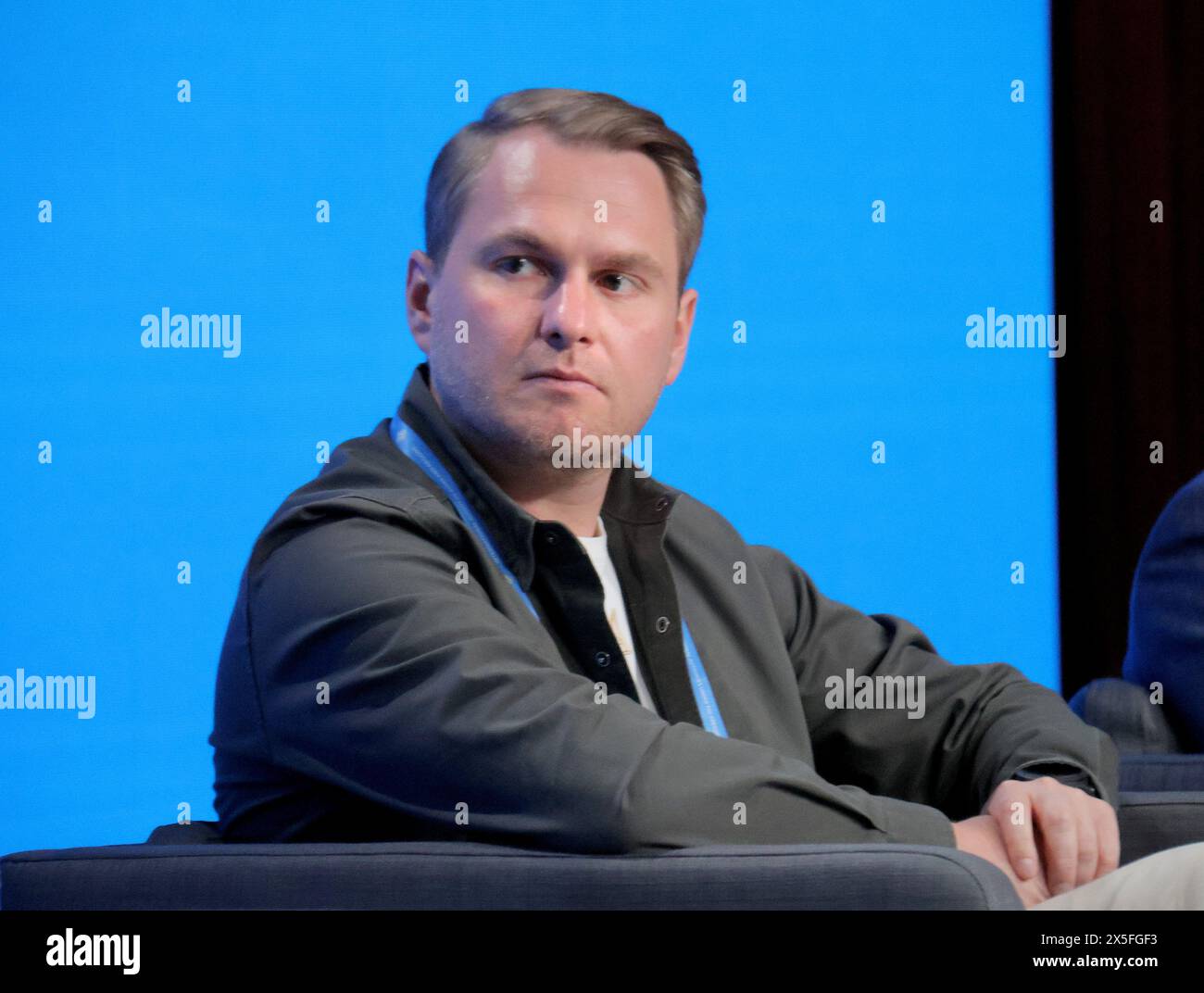 KIEW, UKRAINE - 9. MAI 2024 - der Chef der Kiewer Regionalmilitärverwaltung Ruslan Krawtschenko nimmt am zweiten Internationalen Gipfel der Städte und Regionen in Kiew, der Hauptstadt der Ukraine, Teil. Stockfoto