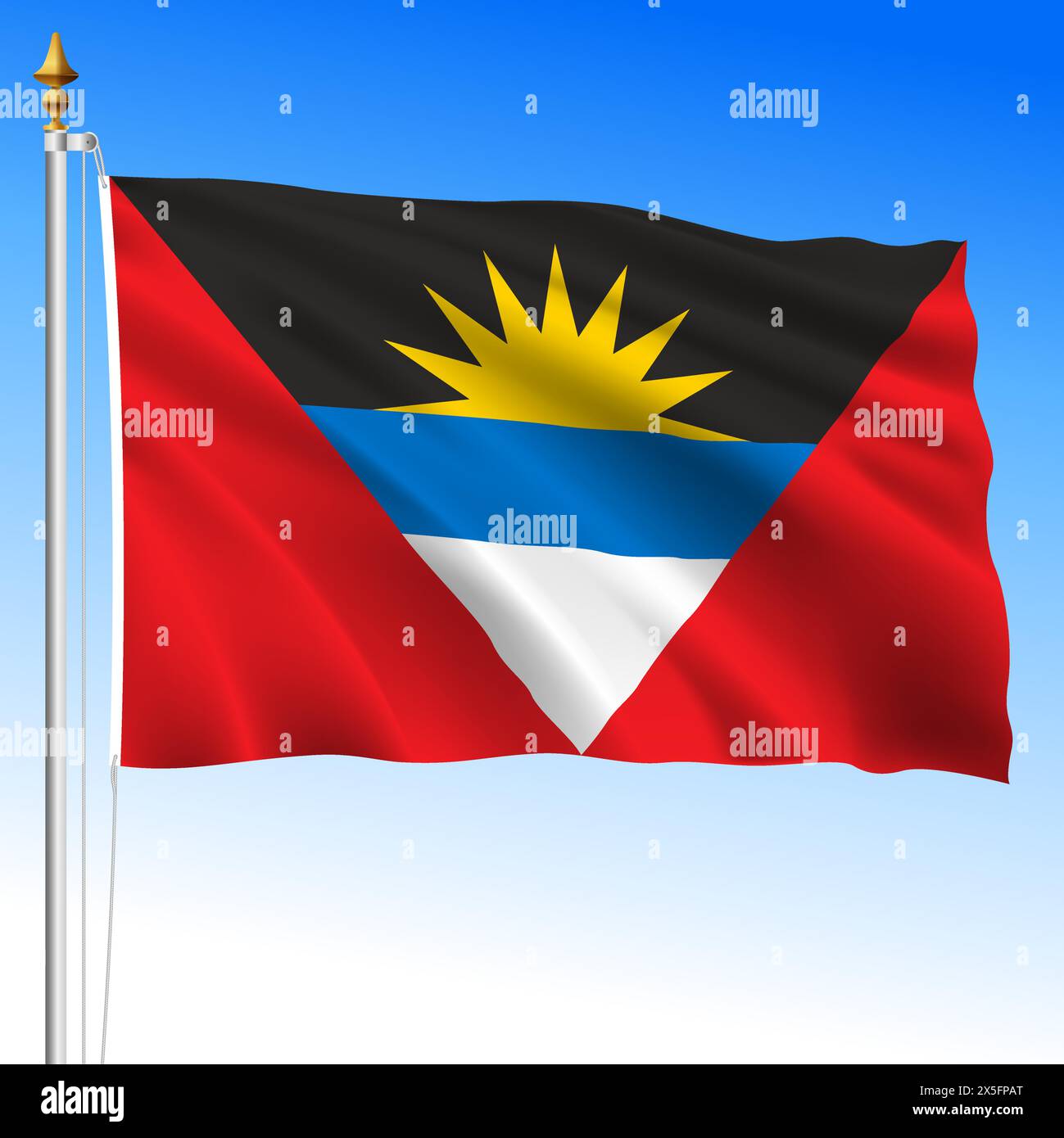 Antigua und Barbuda, offizielle nationale winkende Flagge, karibikland, Vektor-Illustration Stock Vektor