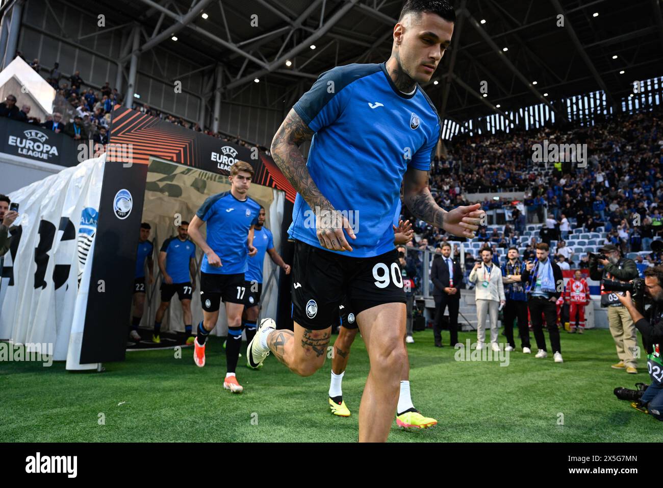 Davide Scamacca von Atalanta BC während des Halbfinalspiels der UEFA Europa League im zweiten Legspiel zwischen Atalanta BC und Olympique Marsiglia am 9. Mai 2024 im Gewiss-Stadion in Bergamo, Italien. Quelle: Tiziano Ballabio Stockfoto