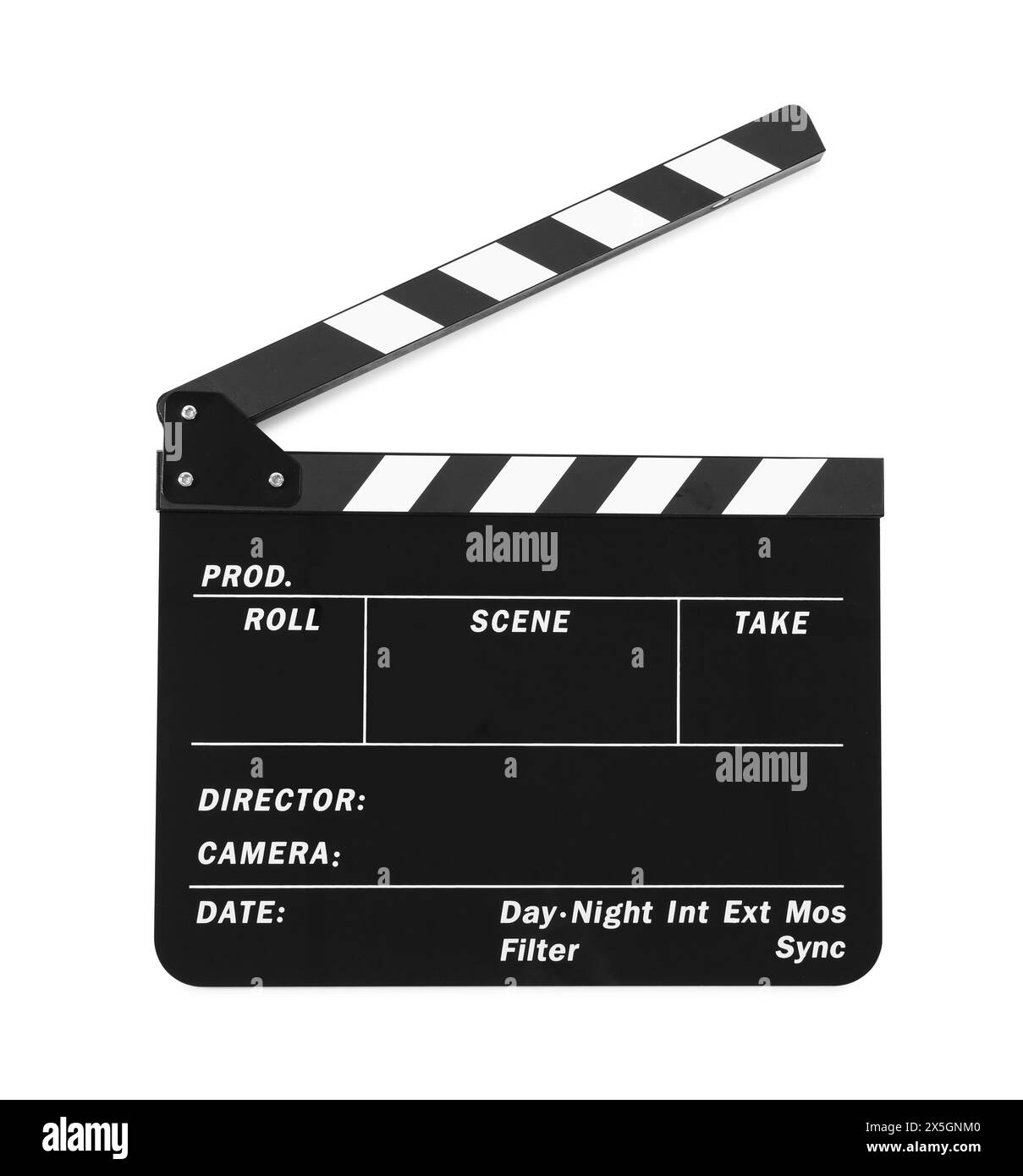 Ein Filmklatscher isoliert auf weiß. Filmindustrie Stockfoto