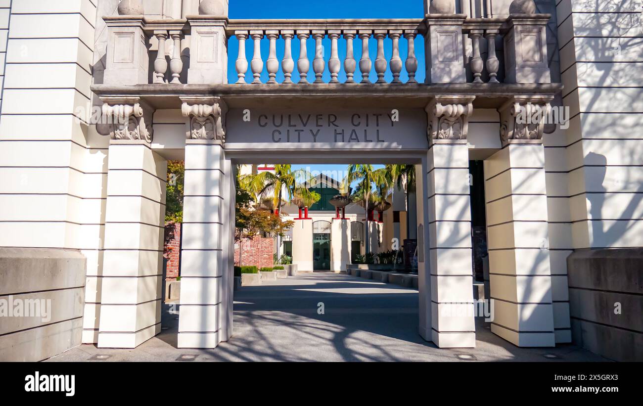 Culver City Hall, Eingang zum Regierungsgebäude in Culver City, Kalifornien, USA Stockfoto