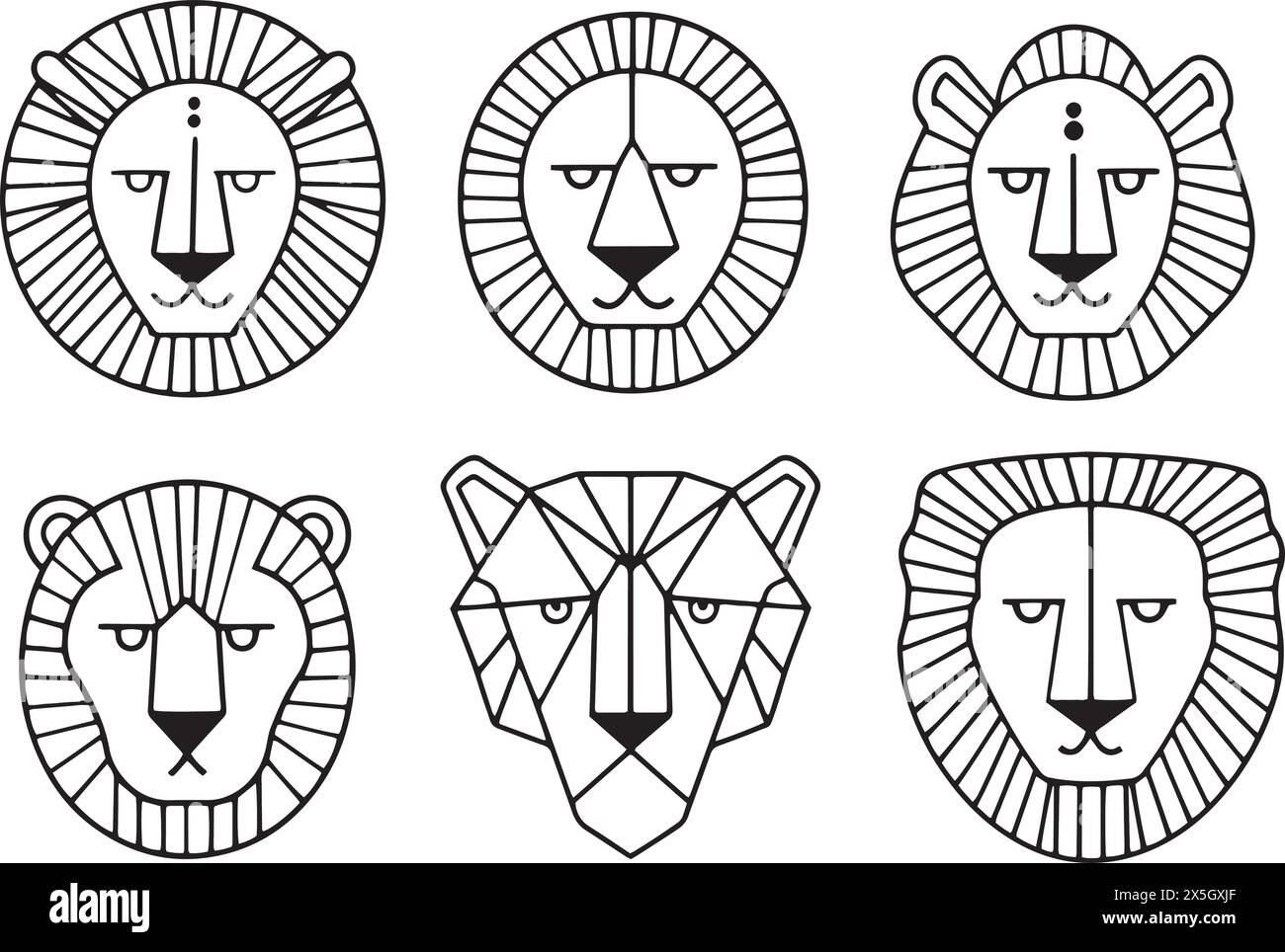 Vektorsatz Für Ausdrucksstarke Löwenflächen Stock Vektor