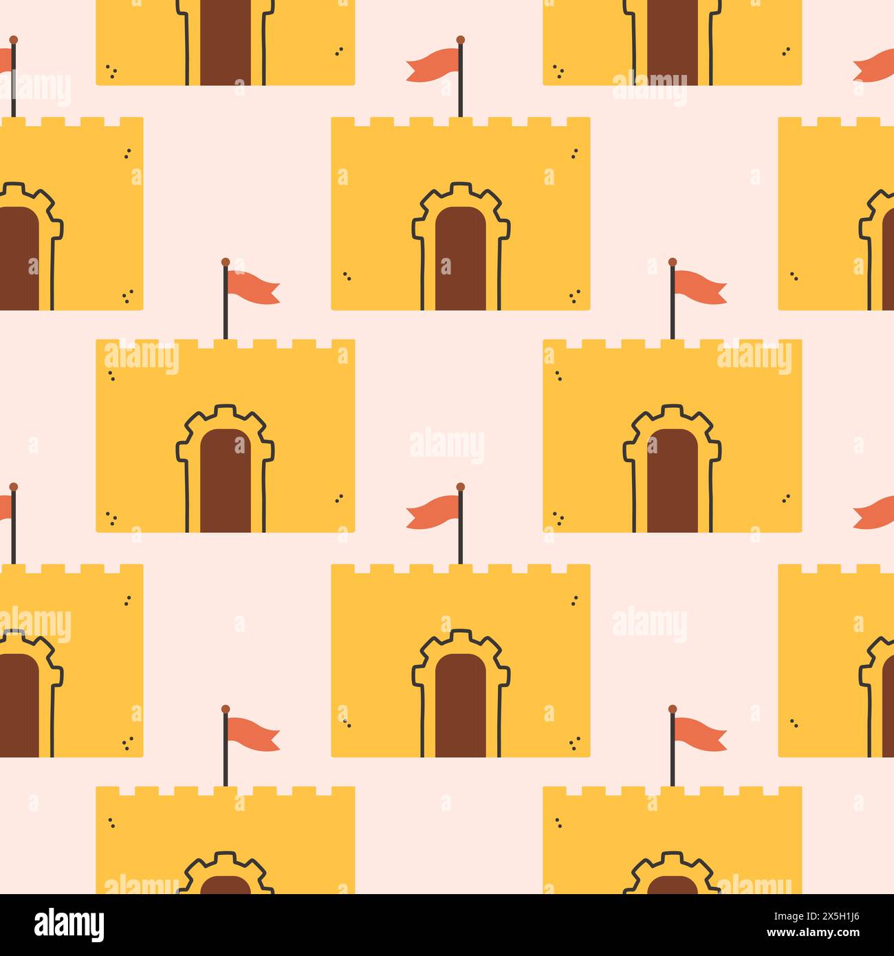 Sommer Sandburg Muster. Flaches, nahtloses Muster. Einfache Sandburg. Cartoon-Design. Illustration des flachen Vektors. Stock Vektor