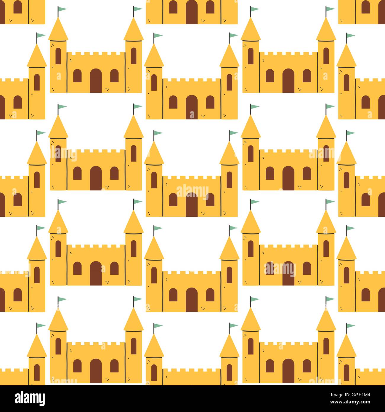 Sommer Sandburg Muster. Flaches, nahtloses Muster. Einfache Sandburg. Cartoon-Design. Illustration des flachen Vektors. Stock Vektor