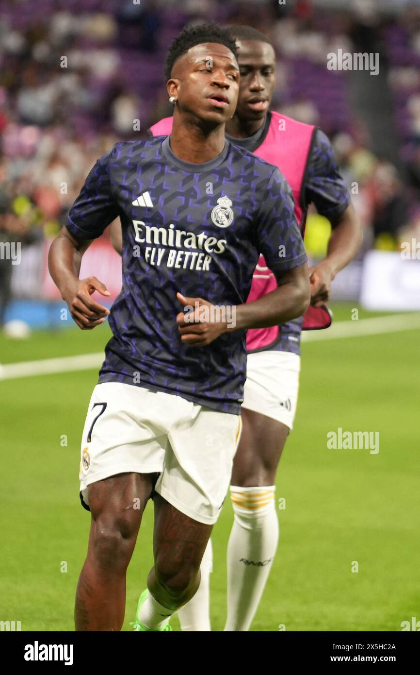 Vinicius Junior von Real Madrid während der UEFA Champions League, Halbfinale, 2. Legs-Fußballspiel zwischen Real Madrid und Bayern München am 8. Mai 2024 im Santiago Bernabeu Stadion in Madrid, Spanien - Foto Laurent Lairys / ABACAPRESS. KOM Stockfoto Vinicius Junior von Real Madrid während der UEFA Champions League, Halbfinale, 2. Legs-Fußballspiel zwischen Real Madrid und Bayern München am 8. Mai 2024 im Santiago Bernabeu Stadion in Madrid, Spanien - Foto Laurent Lairys / ABACAPRESS. KOM Stockfoto
