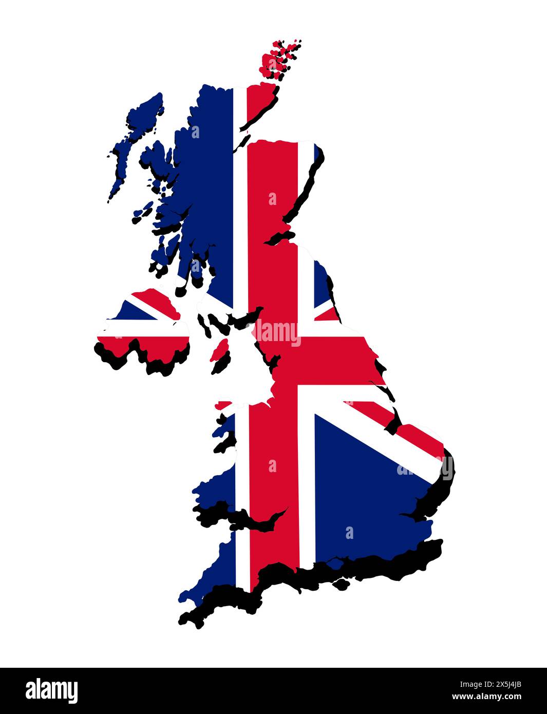 Karte von Großbritannien in Nationalflaggenfarben. Abbildung des europäischen Landes. Stockfoto