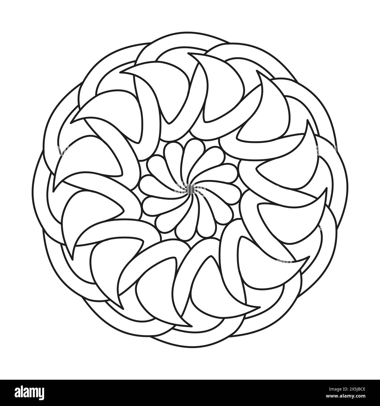 Meditation Kids Mandala Malbuch Seite für KDP Book Interior. Friedliche Blütenblätter, Fähigkeit zum Entspannen, Gehirnerlebnisse, harmonischer Hafen, friedliche POR Stock Vektor