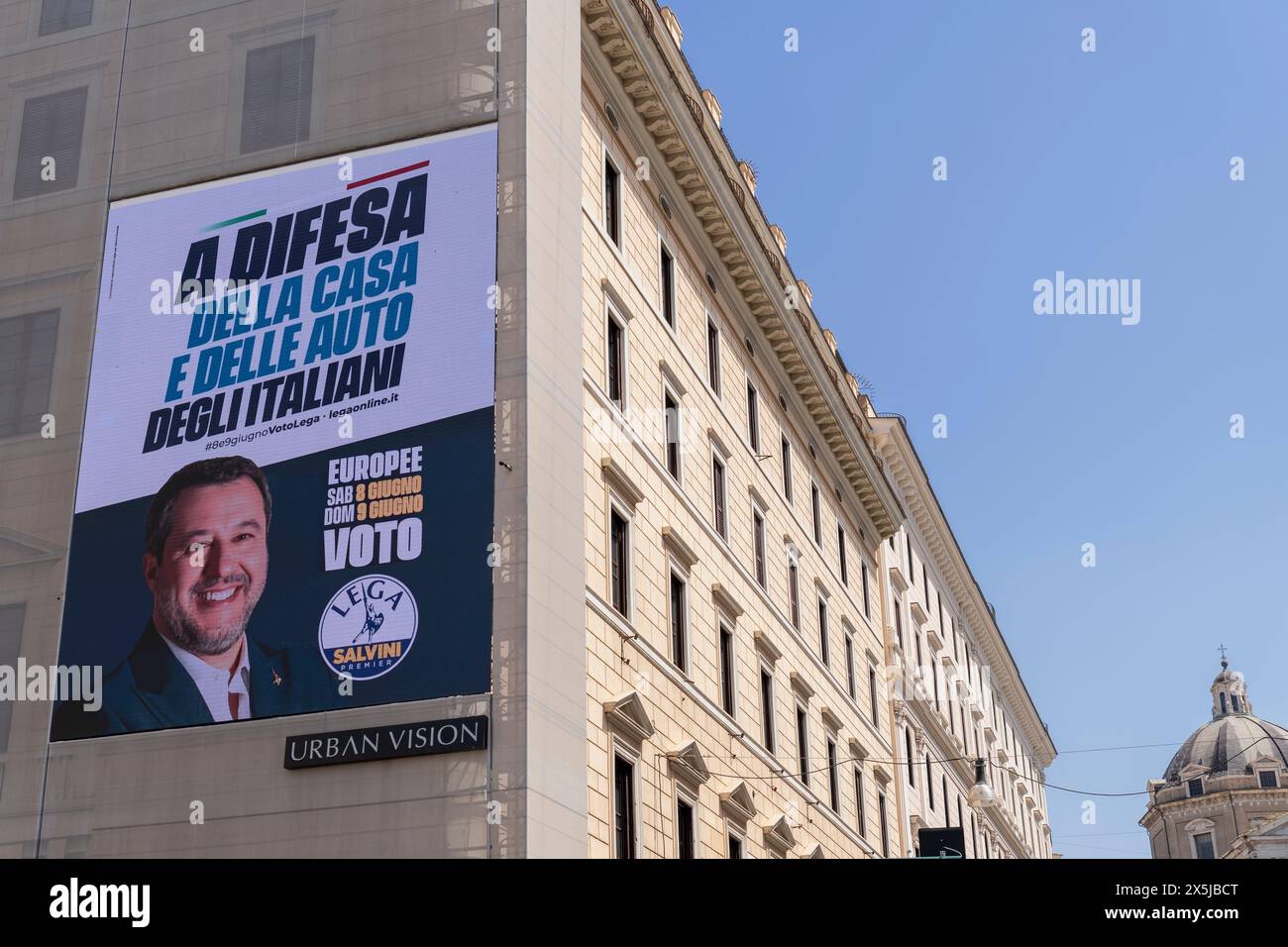 Europawahlen 2024. Matteo Salvini, Parteivorsitzender der Lega (Liga), leitete die Werbung für Plakatplakate. Rom, Italien, Europa, Europäische Union, EUelect Stockfoto