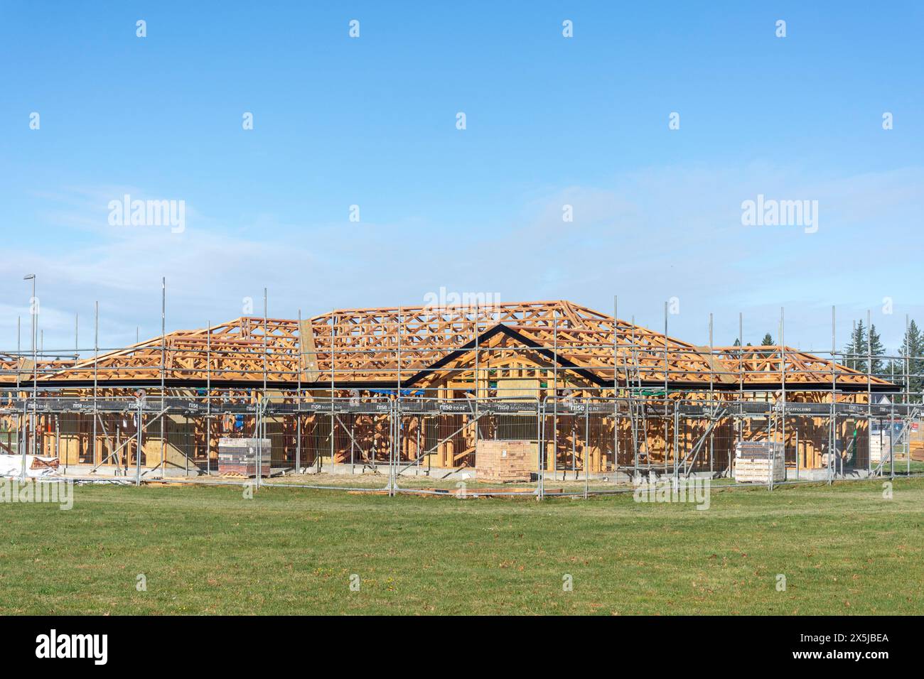Neue Baustelle für Wohngebäude, Mount Hutt Station Road, Methven, Canterbury, Südinsel, Neuseeland Stockfoto