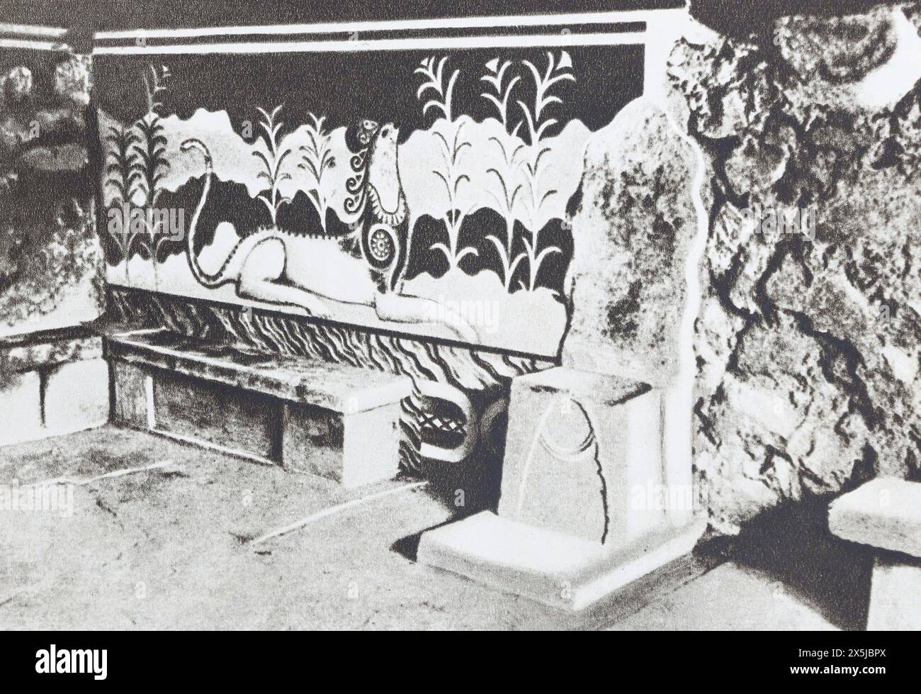 Thronsaal des Knossos Palace. Foto der ersten Hälfte des 20. Jahrhunderts. Stockfoto
