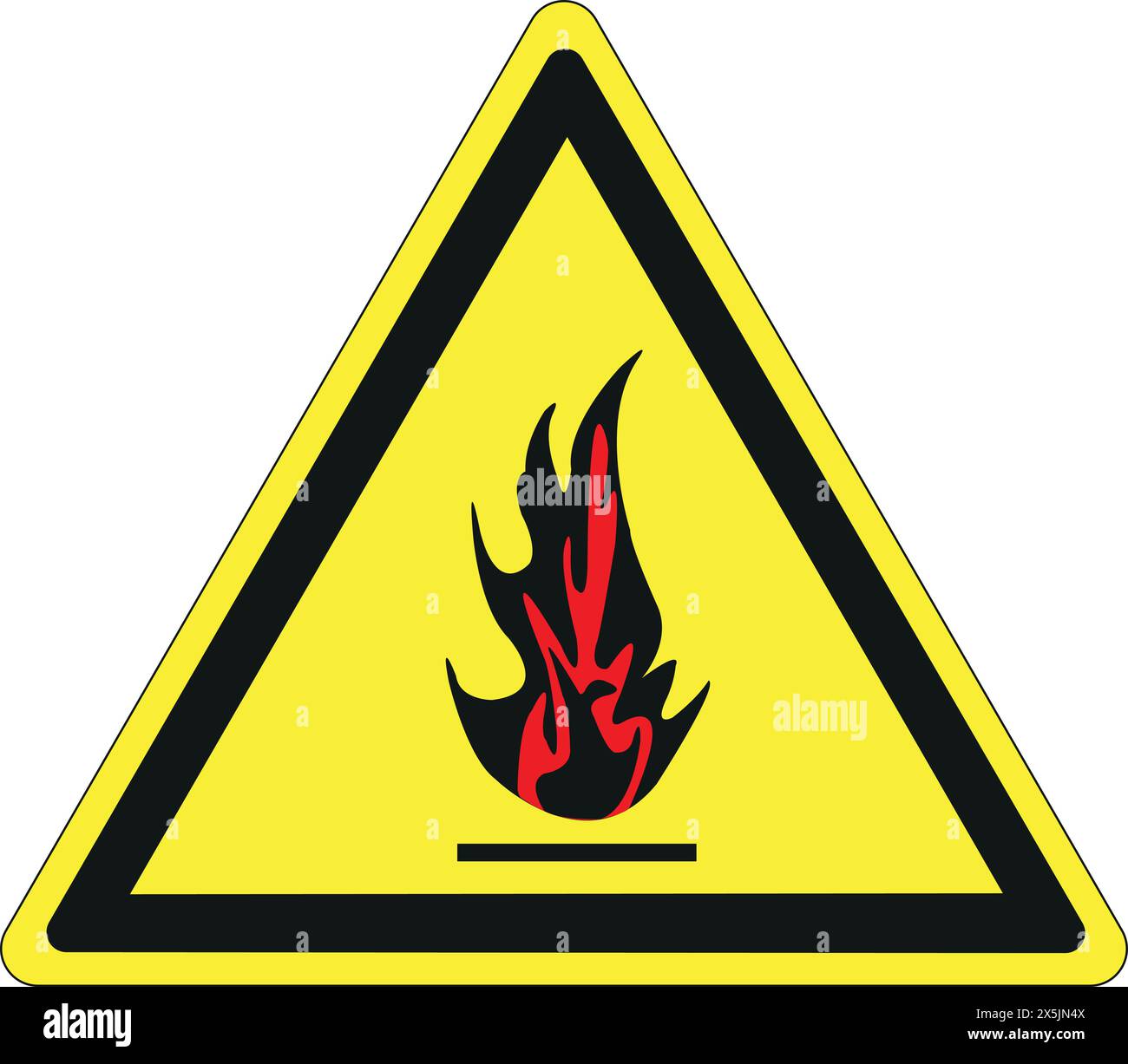 Dreieckiges Schild mit gelbem Hintergrund und schwarzer Einfassung: Gefahr von brennbaren Materialien Stock Vektor