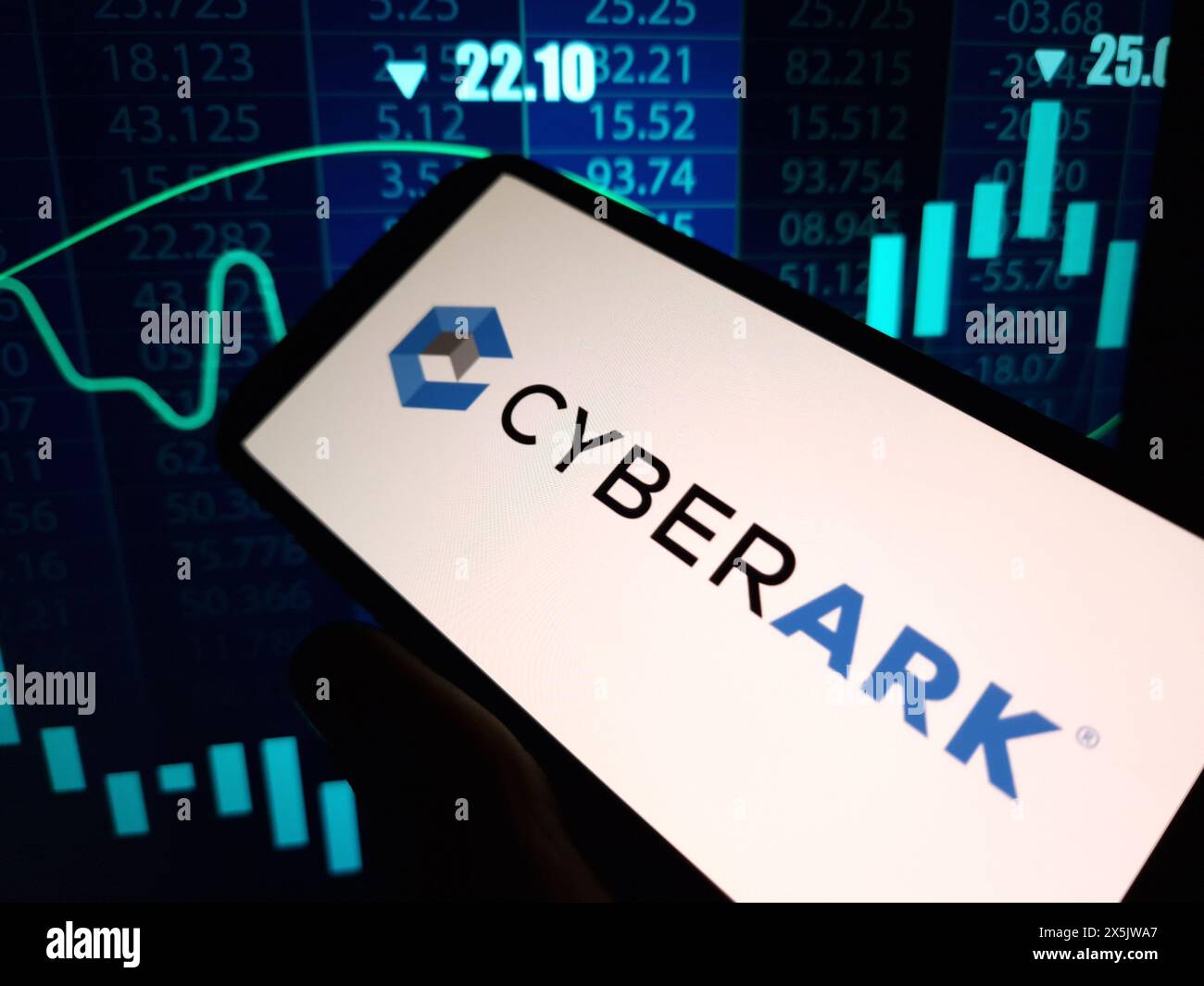 Konskie, Polen – 05. Mai 2024: Das Firmenlogo von CyberArk wird auf dem Mobiltelefon angezeigt Stockfoto