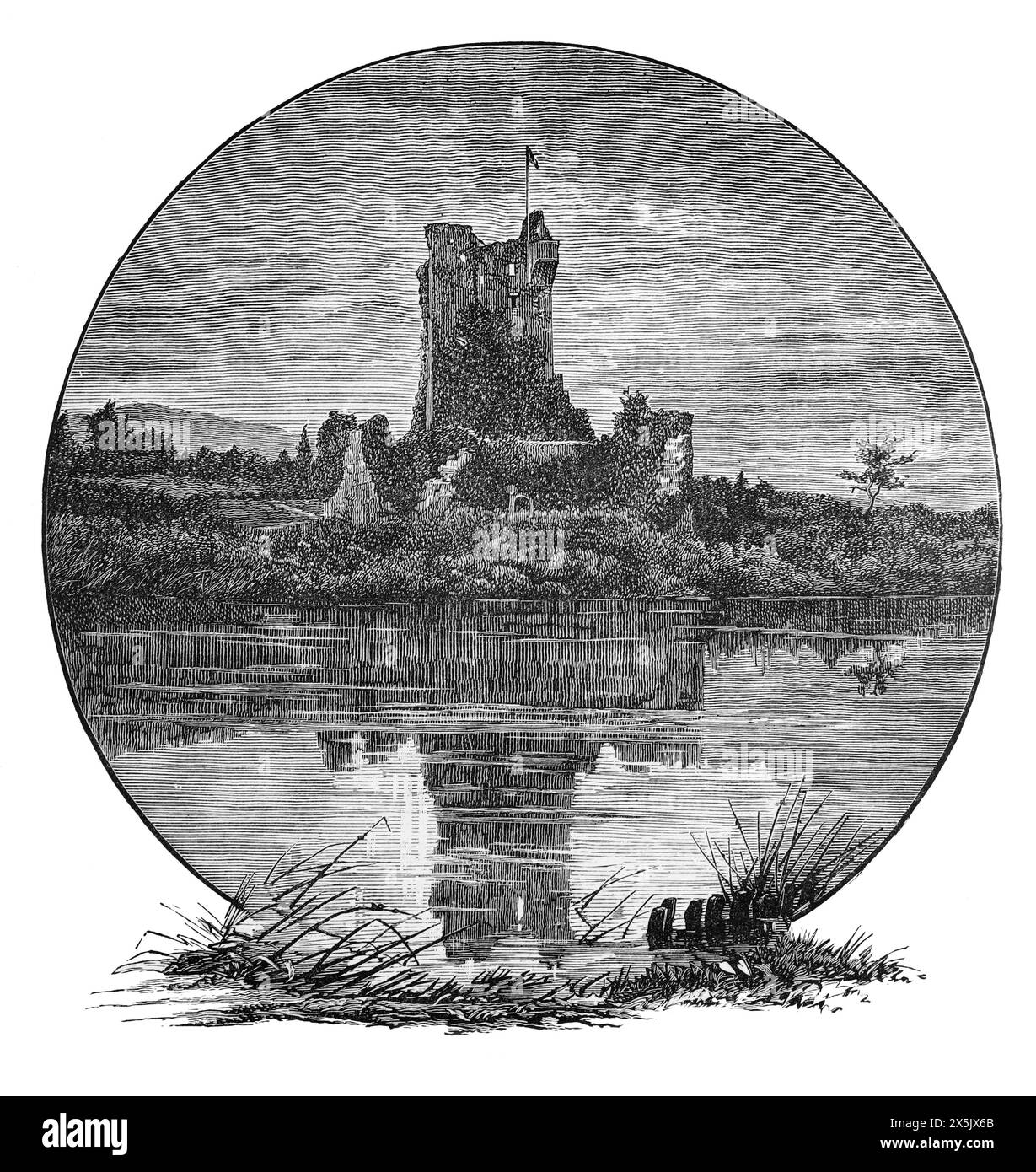 Ross Castle, Ross Island, Killarney National Park, County Kerry, Irland, wie es im späten 19. Jahrhundert erschien. Schwarz-weiß-Illustration aus unserem eigenen Land Band III, veröffentlicht von Cassell, Petter, Galpin & Co. Im späten 19. Jahrhundert. Stockfoto