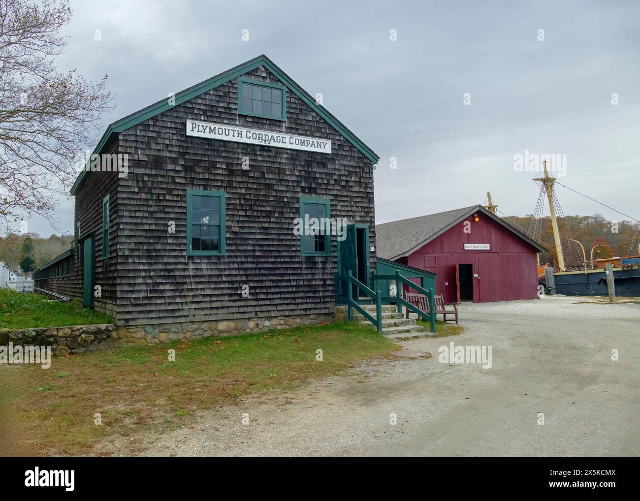 Mystic Seaport, südliches Ende von Mystic Seaport, Nachbildung des Brant Point Lighthouse in Massachusetts. Stockfoto