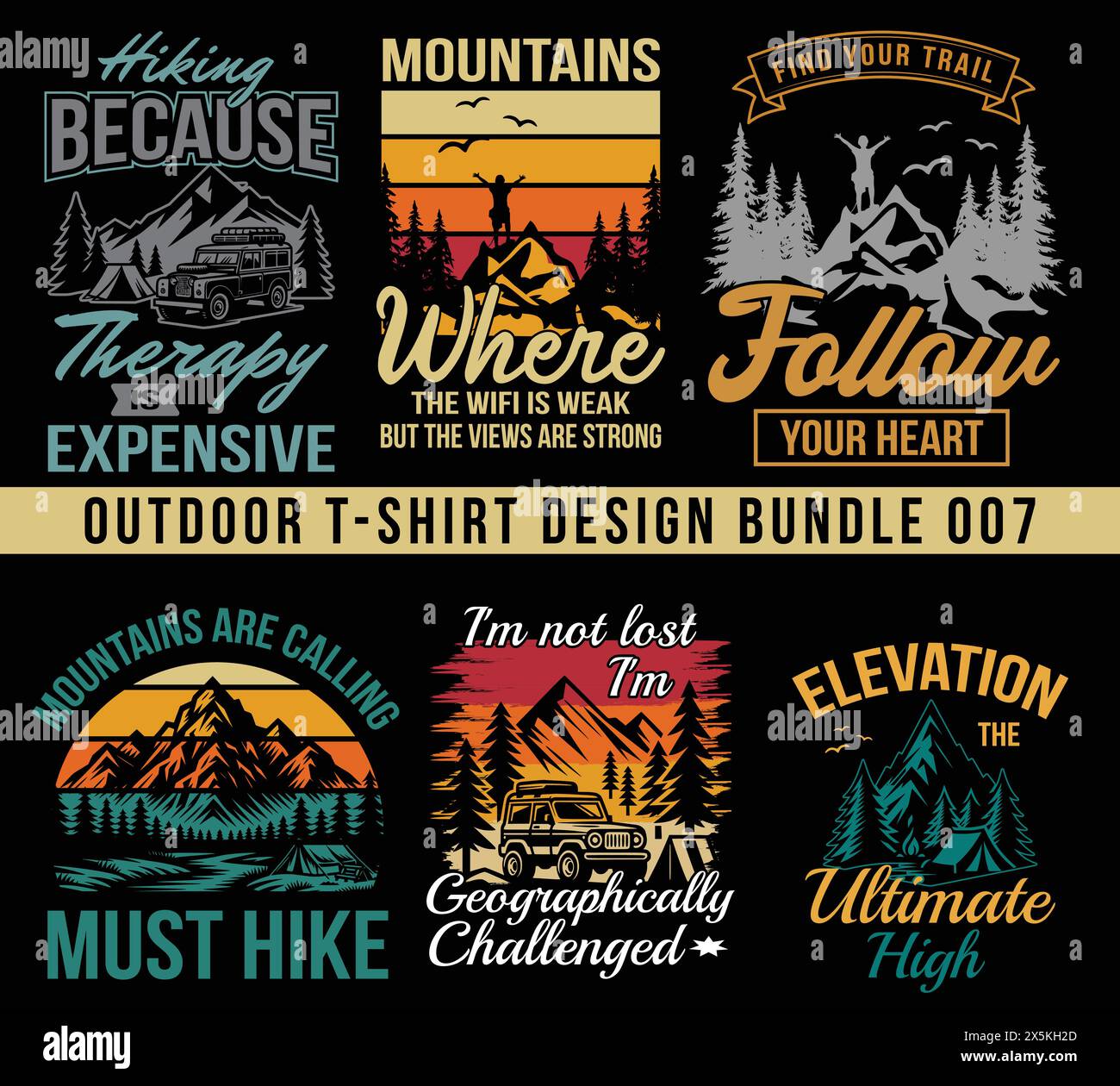 Bergwandern Outdoor-T-Shirt-Design bündelt Vektor-Design Stock Vektor