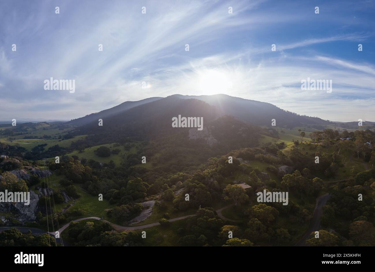 Luftaufnahme in der Nähe von Central Tilba des Mount Dromedary im Gulaga National Park in New South Wales, Australien Stockfoto