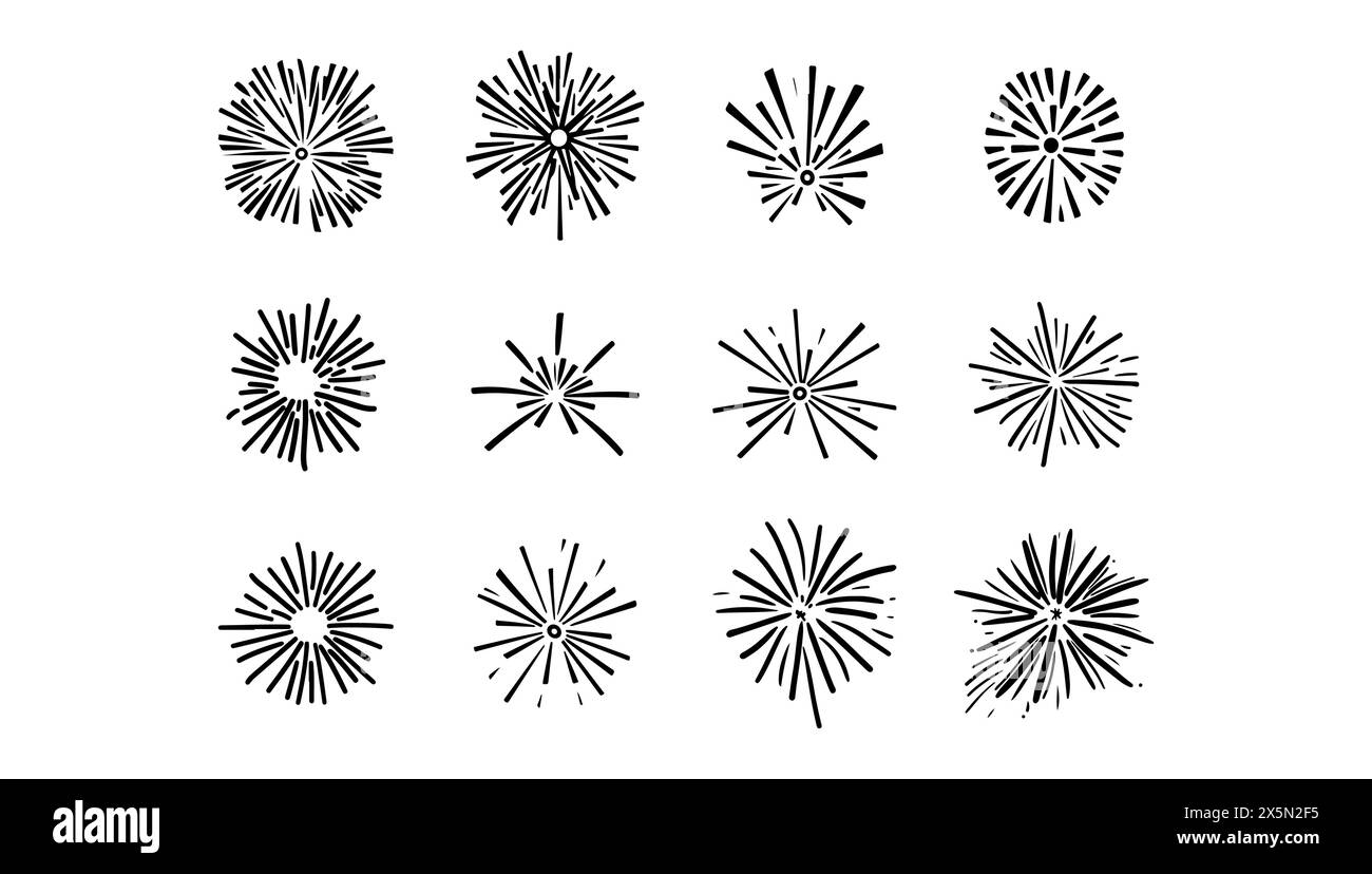Rückseite und weißes Feuerwerk-Symbol. Dekoration Design Jubiläum und Feier abstrakte Sternenexplosion. Element-Event und Spark-Party. Feuerwerkskörper Stock Vektor