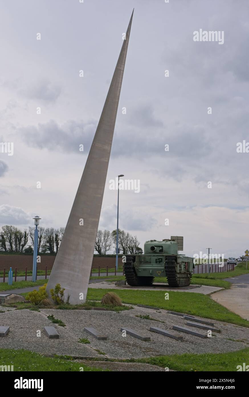 Lion-sur-Mer, Frankreich - 2. Mai 2024: Churchill AVRE Panzer während des Zweiten Weltkriegs. Selektiver Fokus Stockfoto