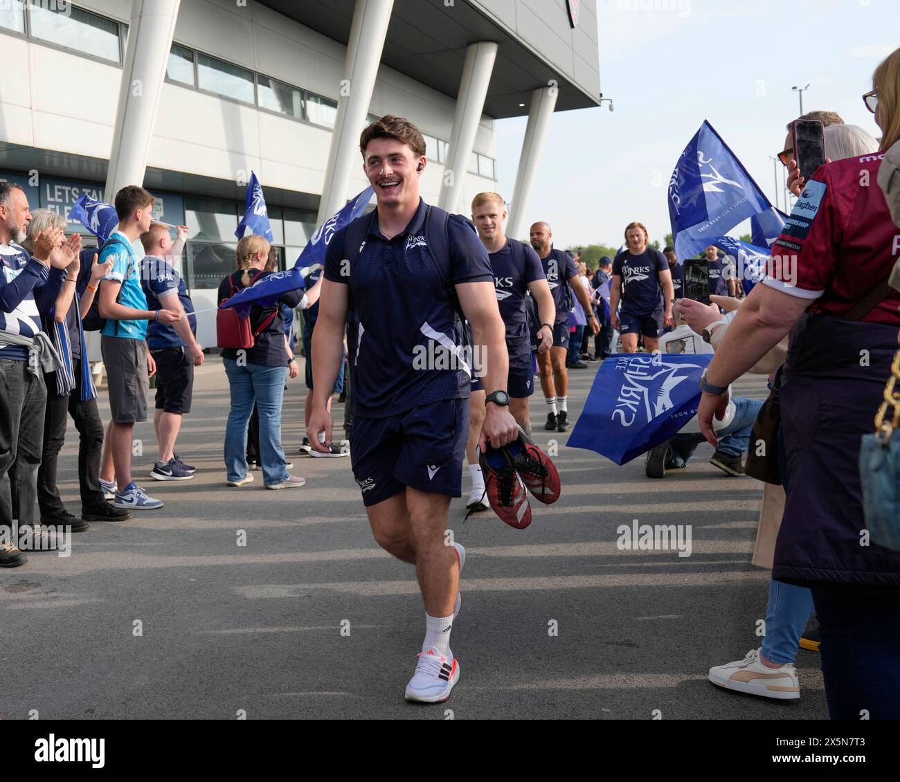 Sale Sharks Raffi Quirke kommt im Stadion vor dem Gallagher Premiership Spiel Sale Sharks vs. Leicester Tigers im Salford Community Stadium, Eccles, Vereinigtes Königreich, 10. Mai 2024 (Foto: Steve Flynn/News Images) Stockfoto