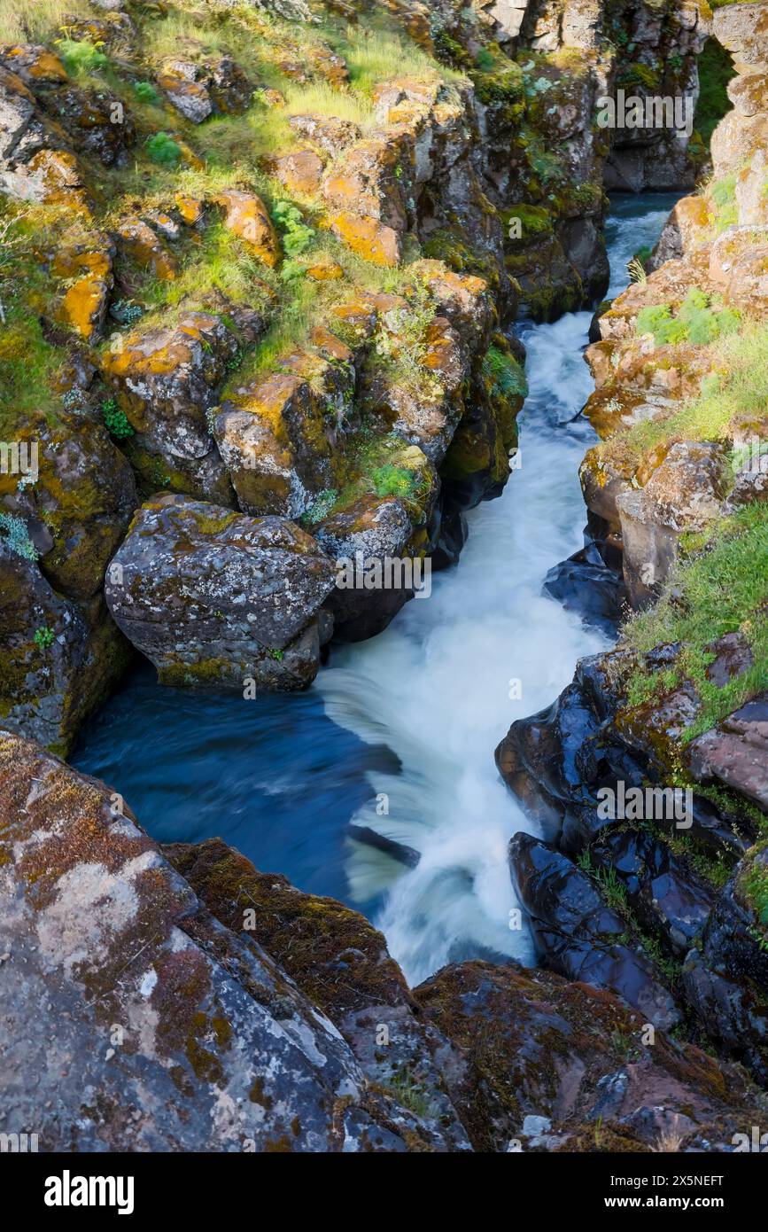 USA, Washington State, Lyle. Der Major Creek fließt durch den engen Canyon Stockfoto