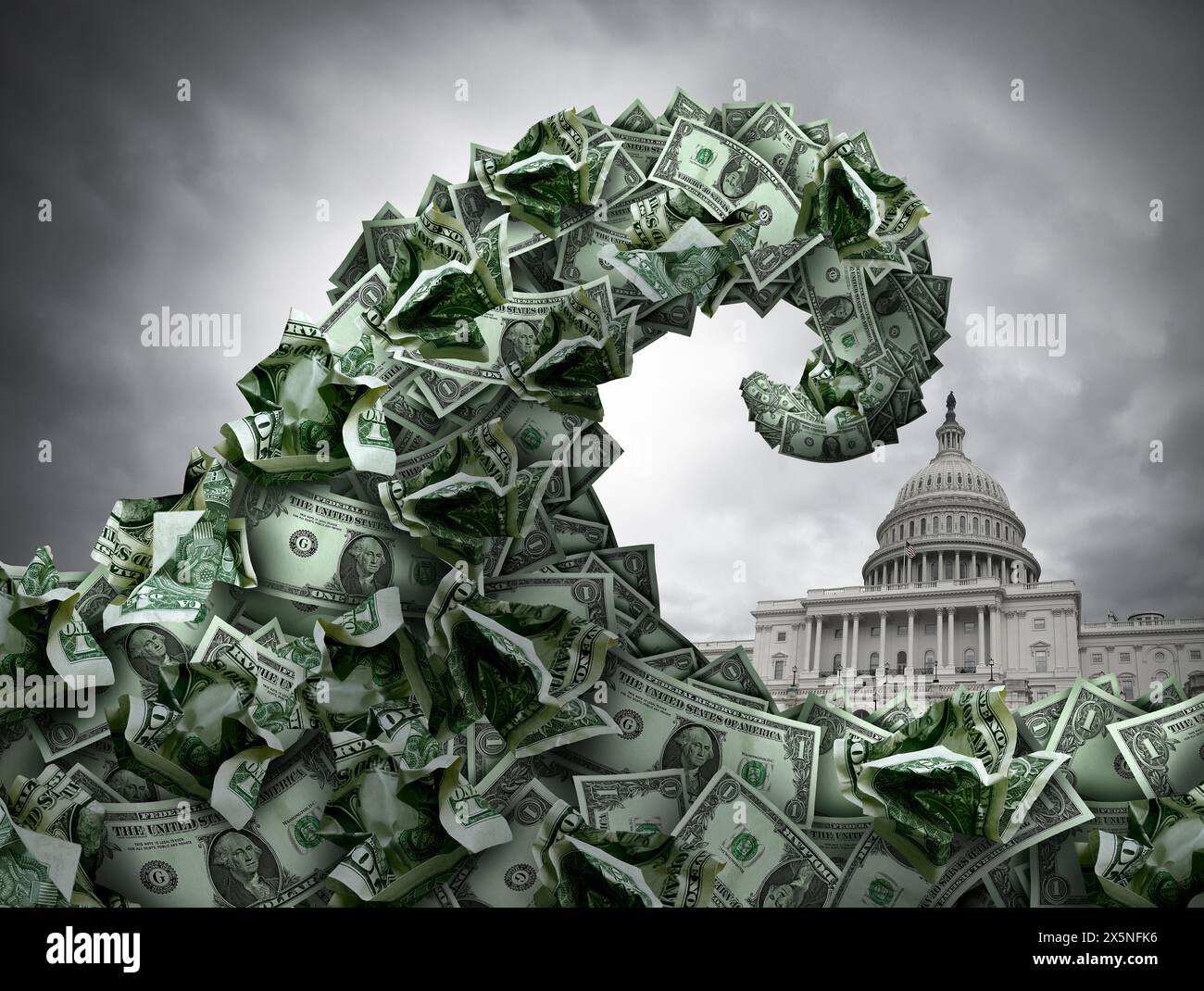 Bundeshaushaltsdefizit und US-Schuldengefahr als die amerikanische Wirtschaft in Krise oder finanzielle Schwierigkeiten aufgrund von Ausgaben mit Angst vor Inflation in der Vereinigten Stockfoto