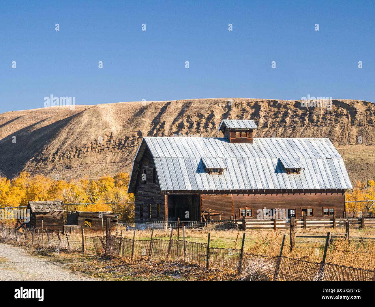 USA, Washington State, Kittitas County. Alte Holzscheune im Herbst in Kittitas County. (Nur Für Redaktionelle Zwecke) Stockfoto