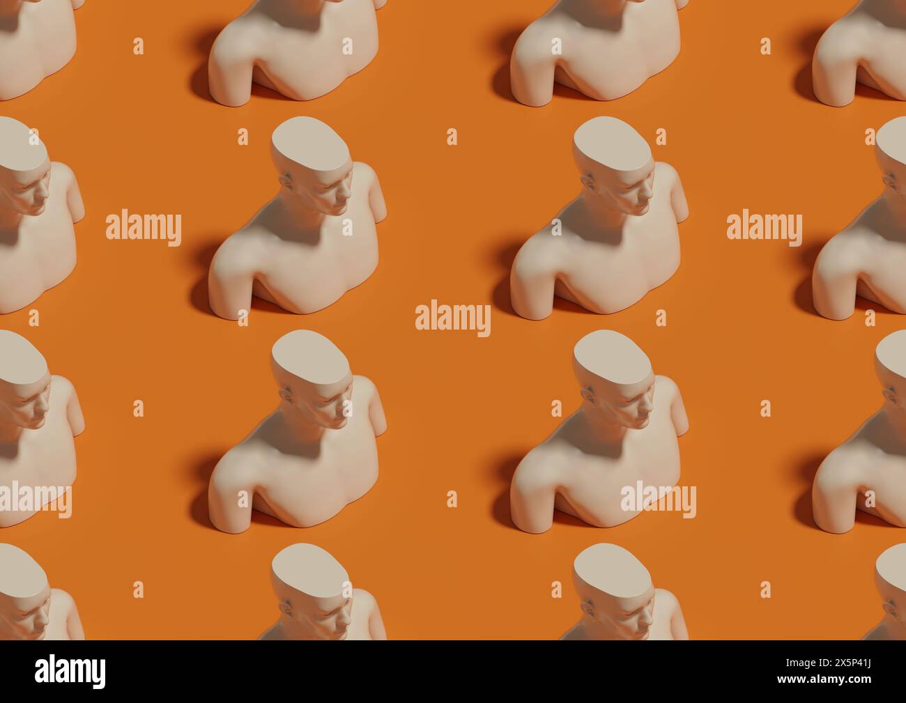 Nahtloses Muster menschlicher Brüsten mit ausgearbeitetem Schädelausschnitt. 3D-Abbildung. Stockfoto